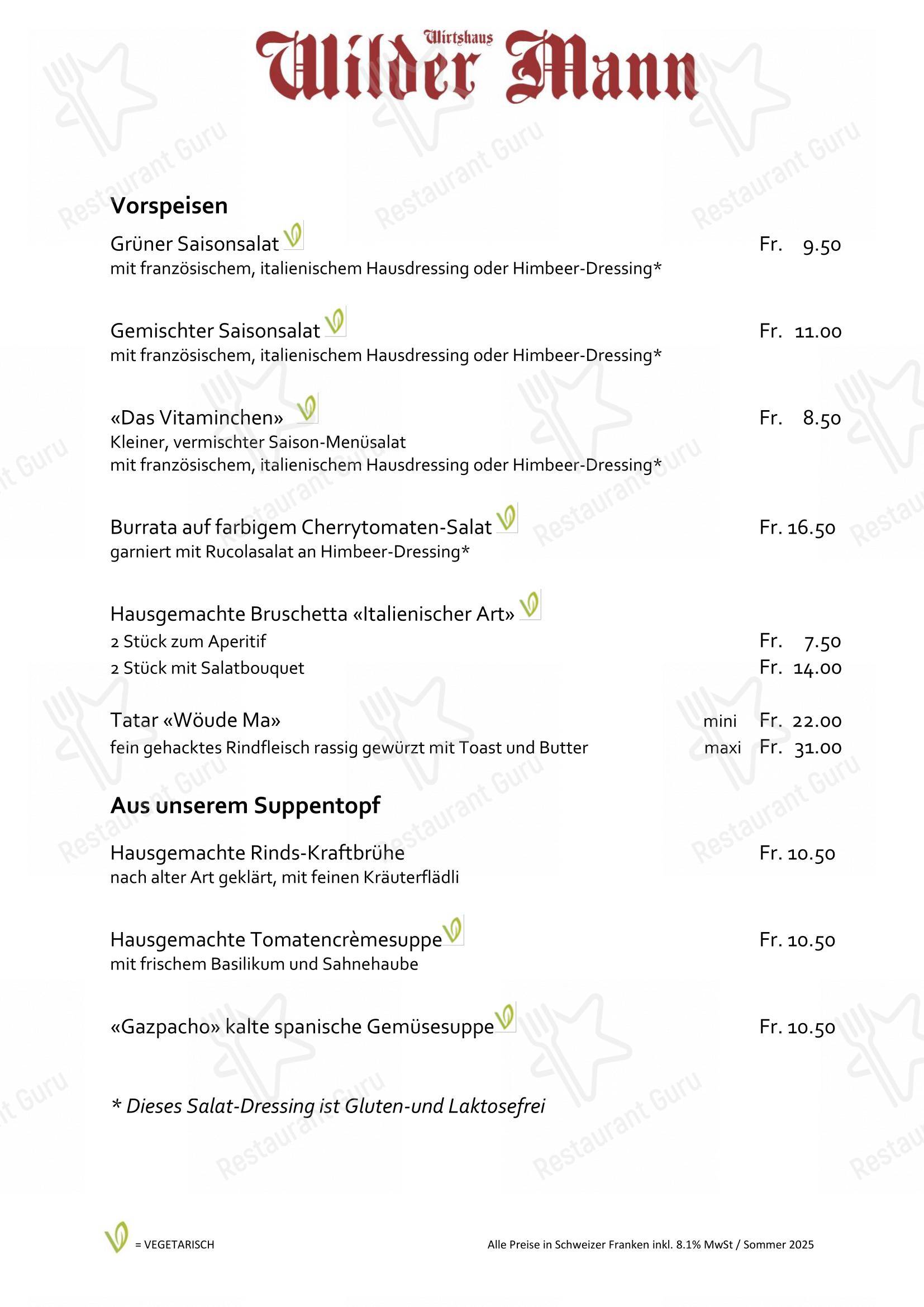 Menu per Wilder Mann Sursee AG in Sursee
