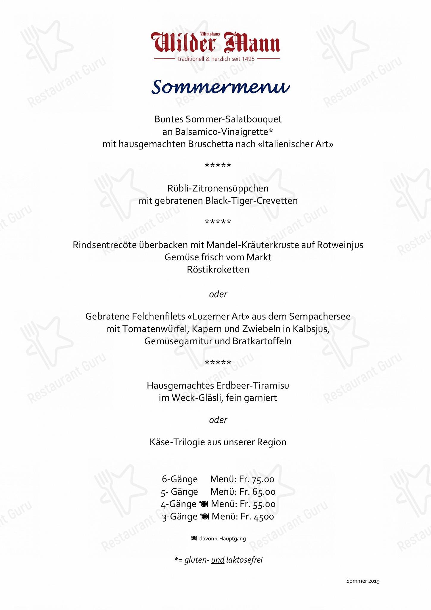 Dinner Menu per Wilder Mann Sursee AG in Sursee