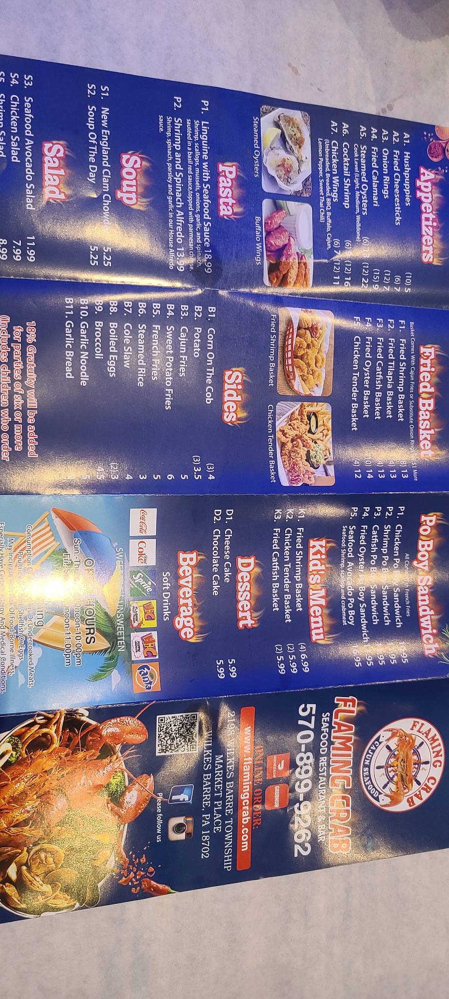 Menu at Flaming Crab WilkesBarre, WilkesBarre Township