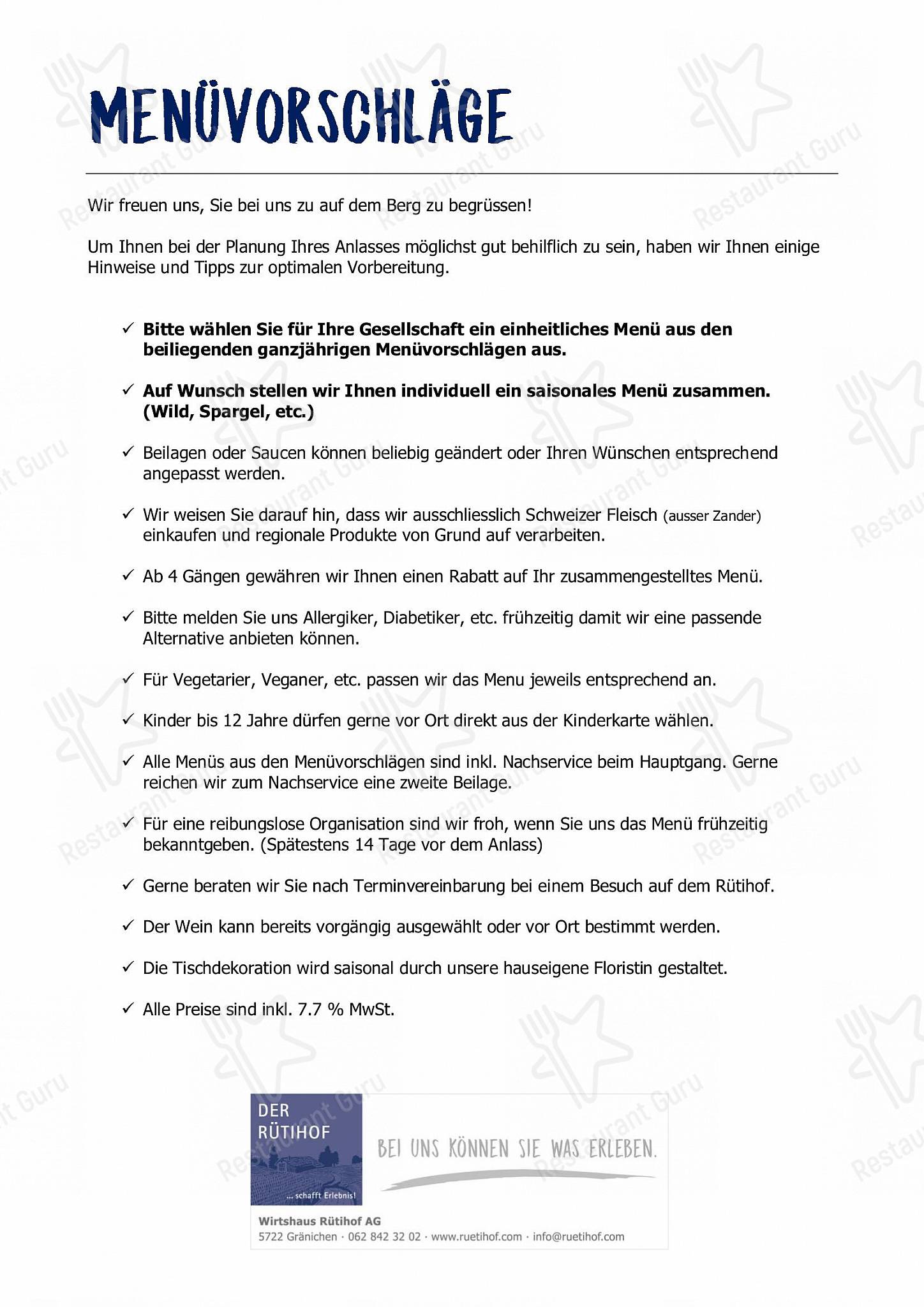 Menu di Restaurant Rütihof, Gränichen