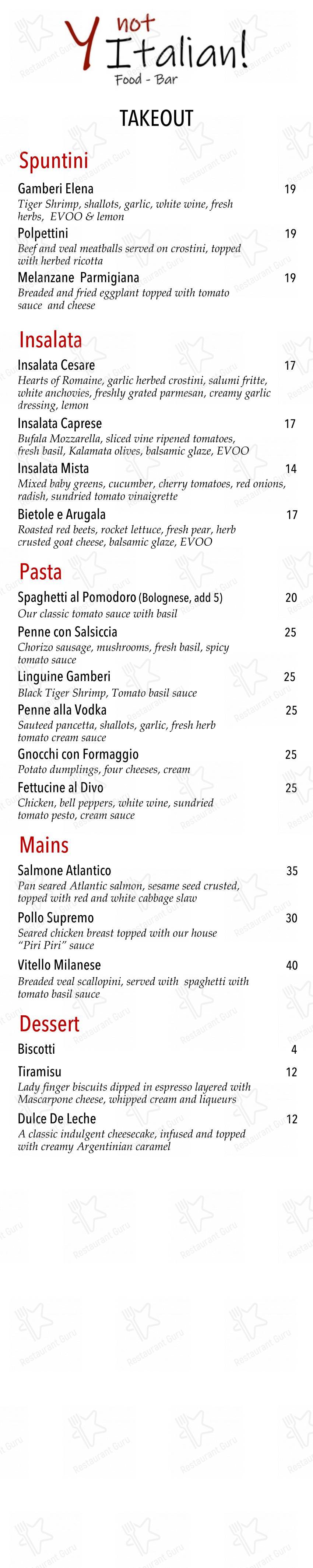 Y Not Italian! dans Toronto - Menu bar