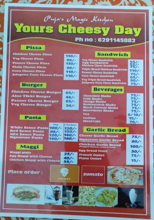 Your's Cheesy Day menu