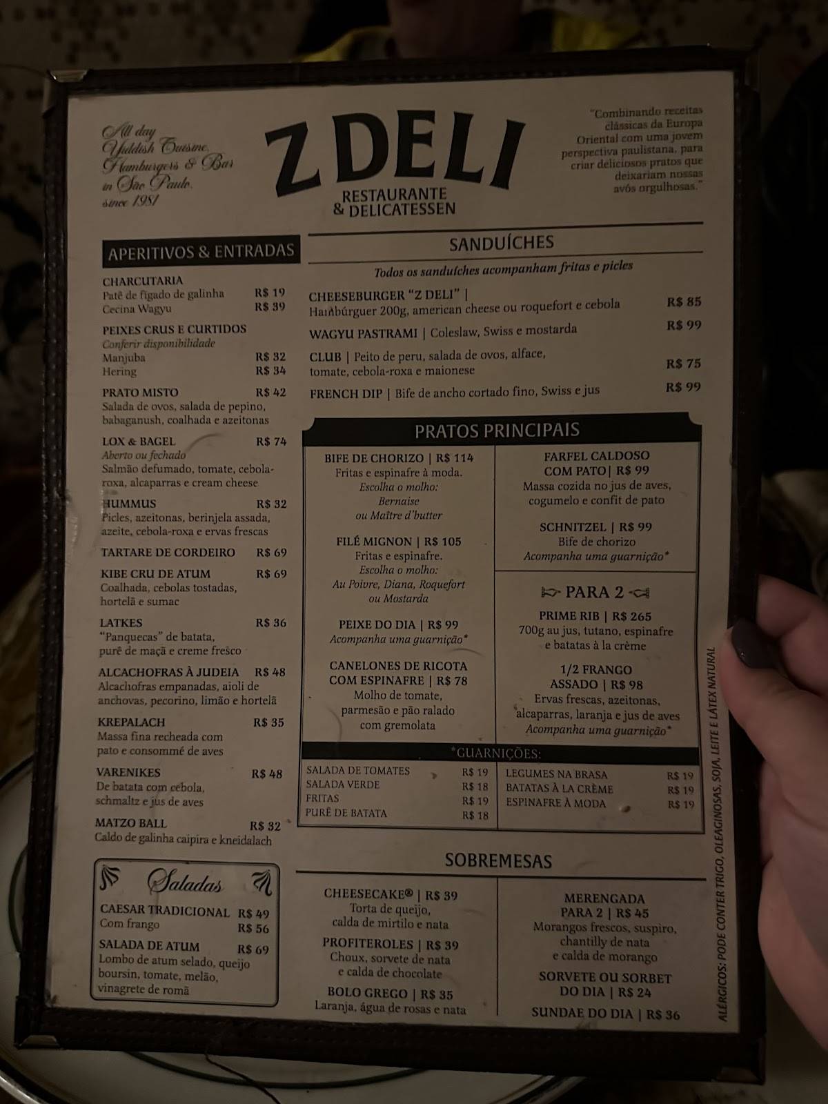 Z Deli Restaurante & Delicatessen cardápio