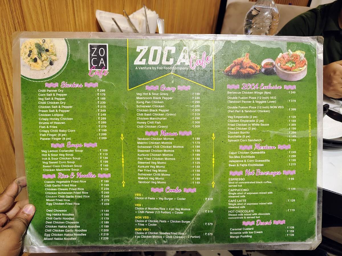 ZOCA Cafe menu