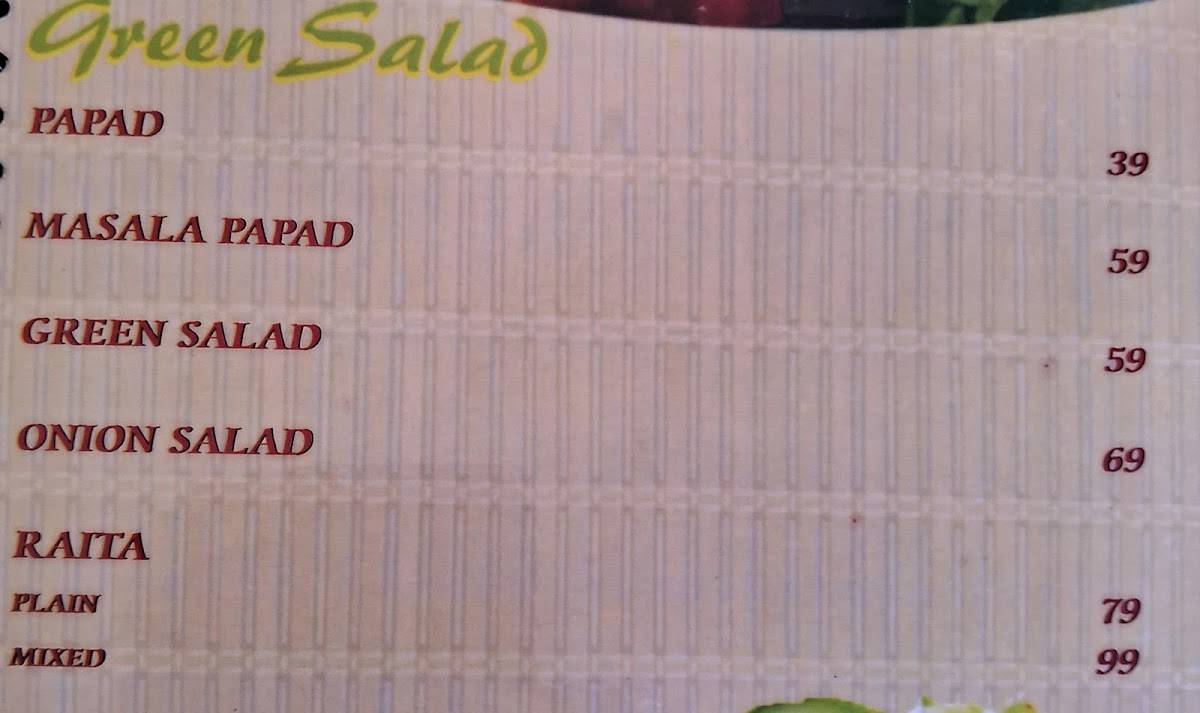 Zafran Restaurant menu