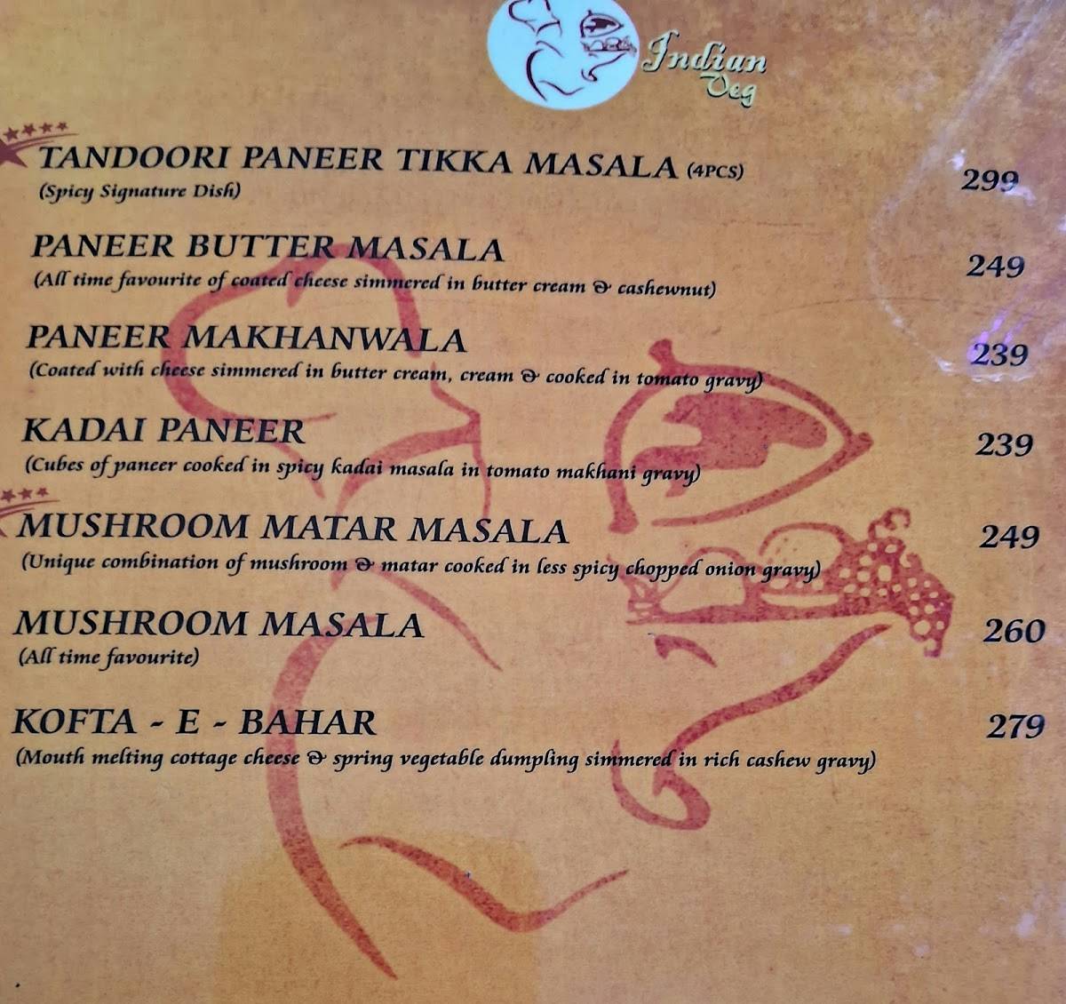 Zafran Restaurant menu