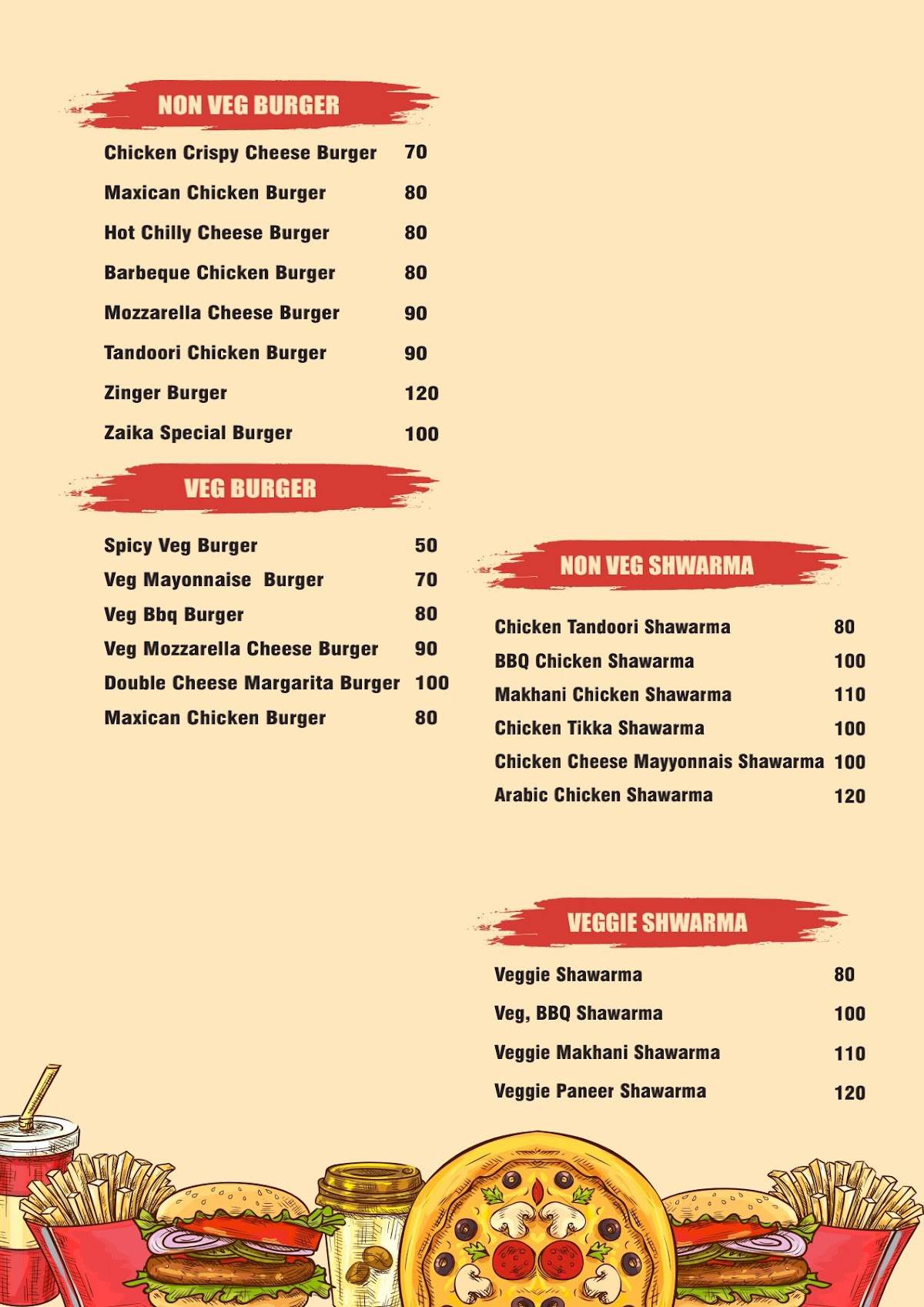 Zaika Pizza Hub menu
