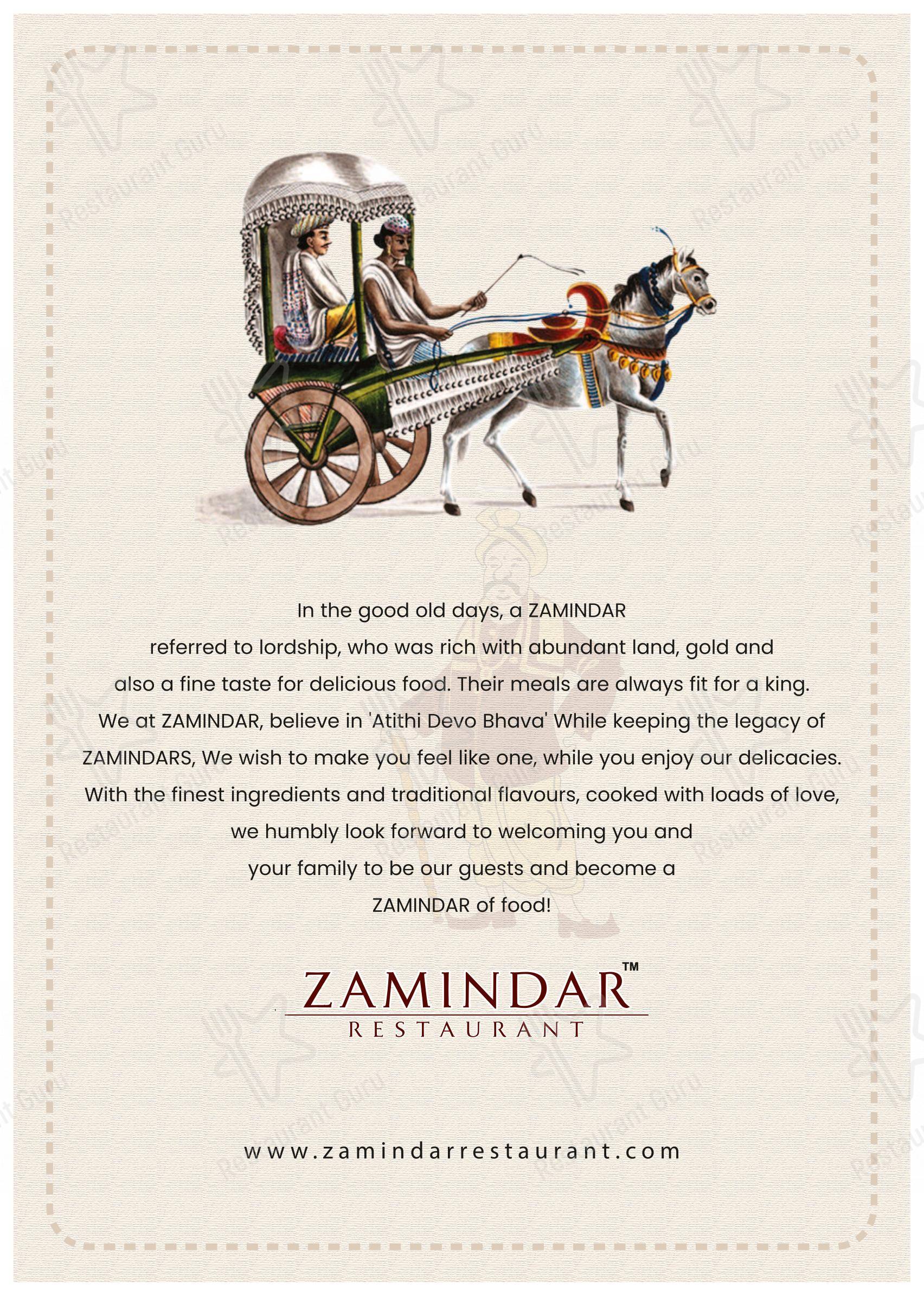 Zamindar Restaurant - Menu