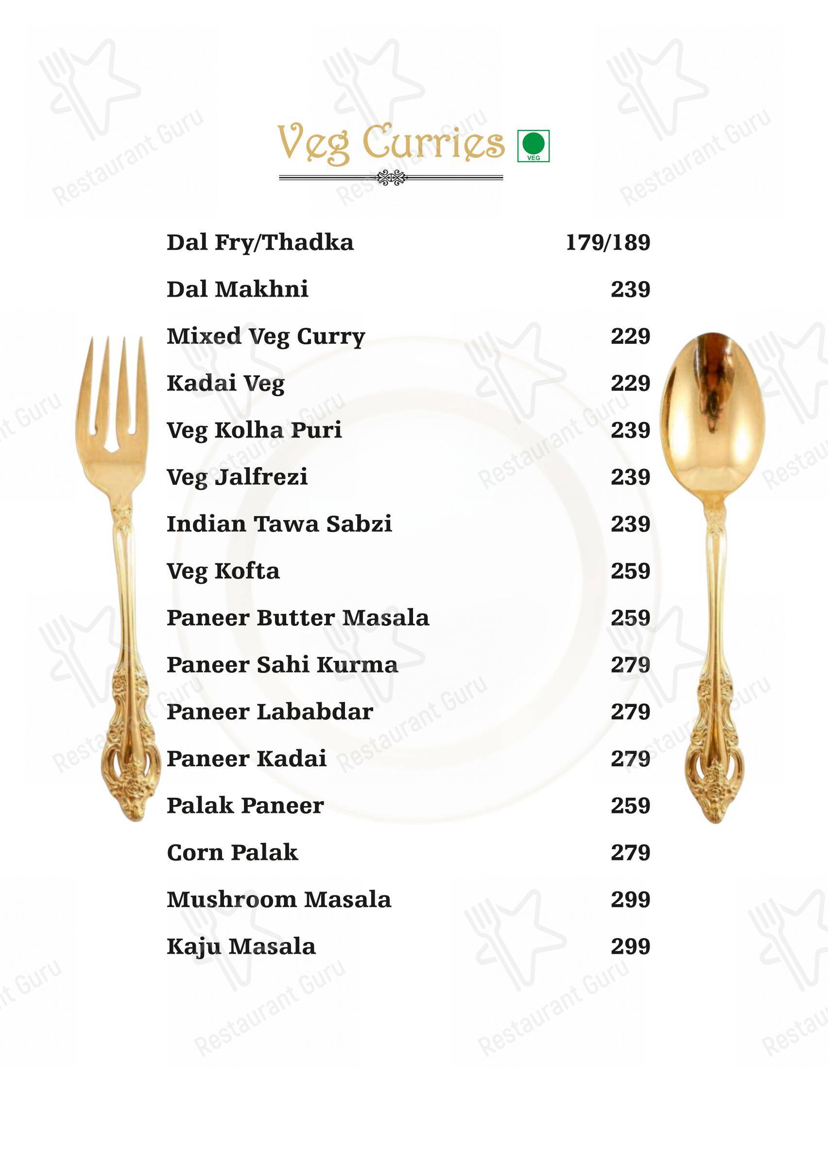 Menu for the Zamindar Restaurant restaurant