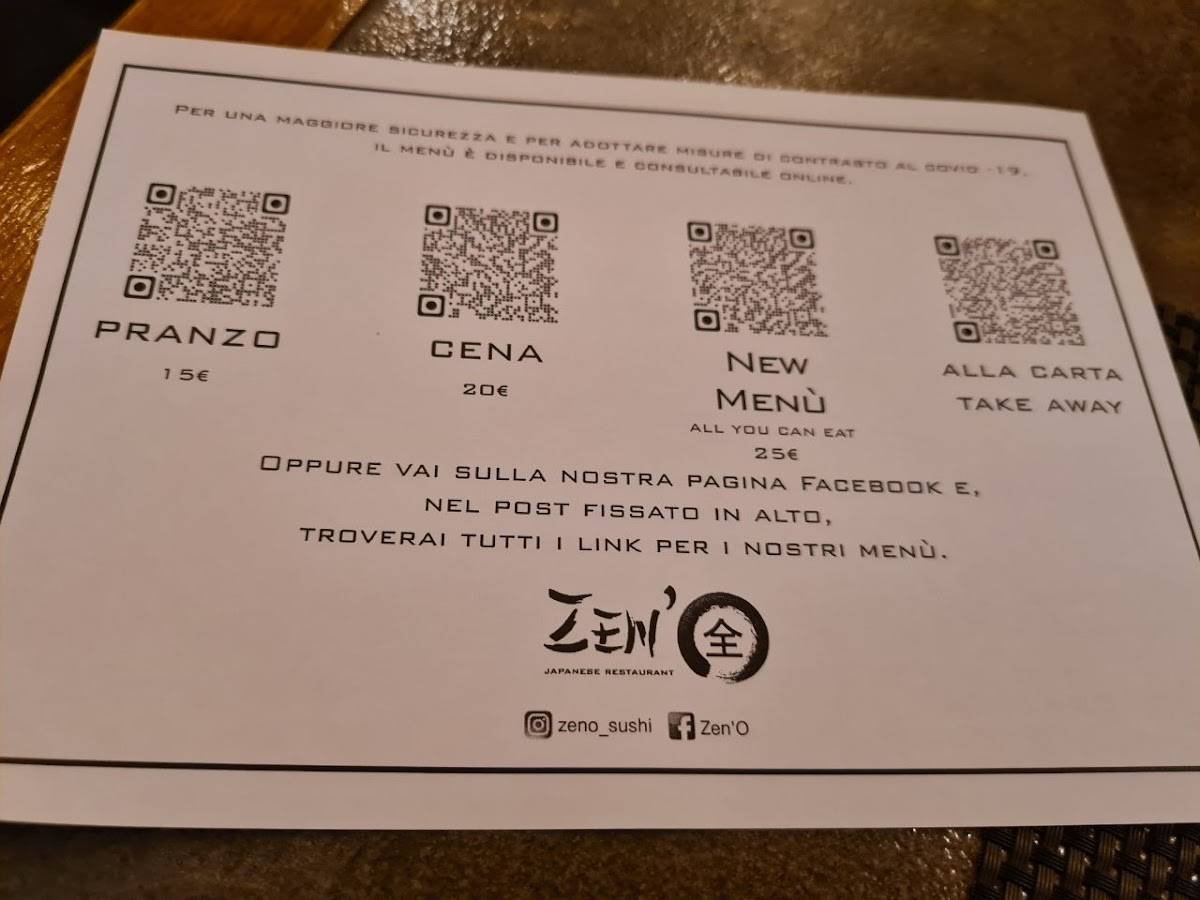 Menu di Zen'O 