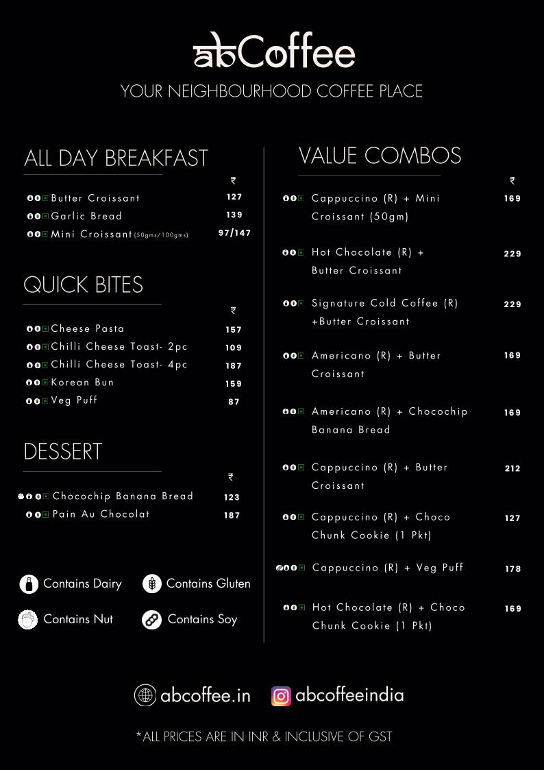 abcoffee Noida One menu