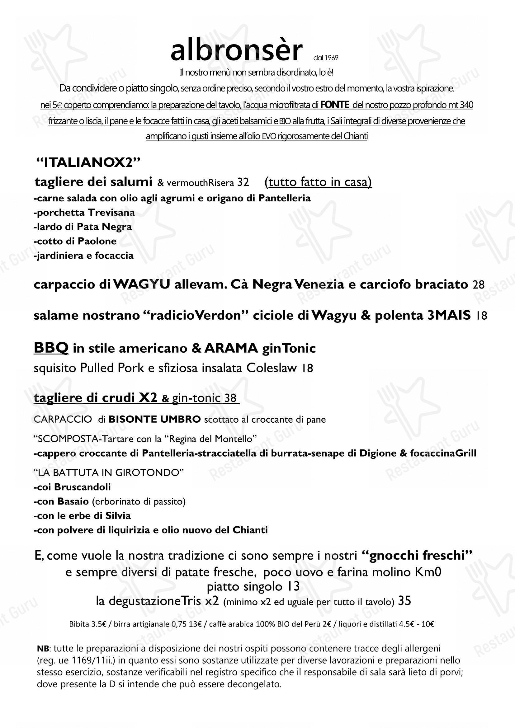 Menu di Al Bronser Osteria - Menu