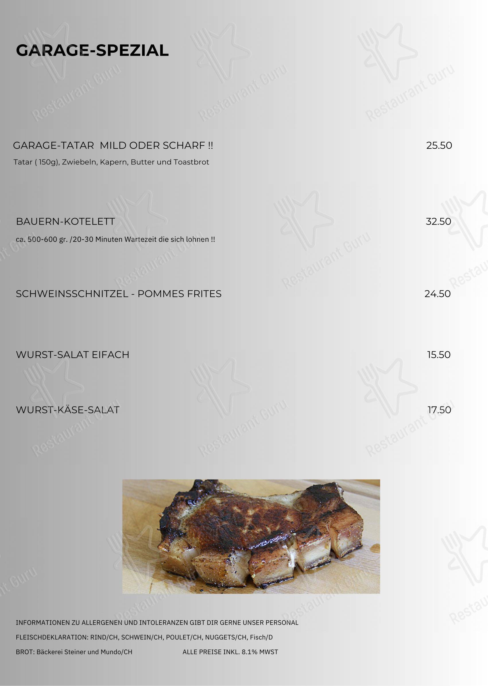 Основное меню per d`GARAGE in Hinwil