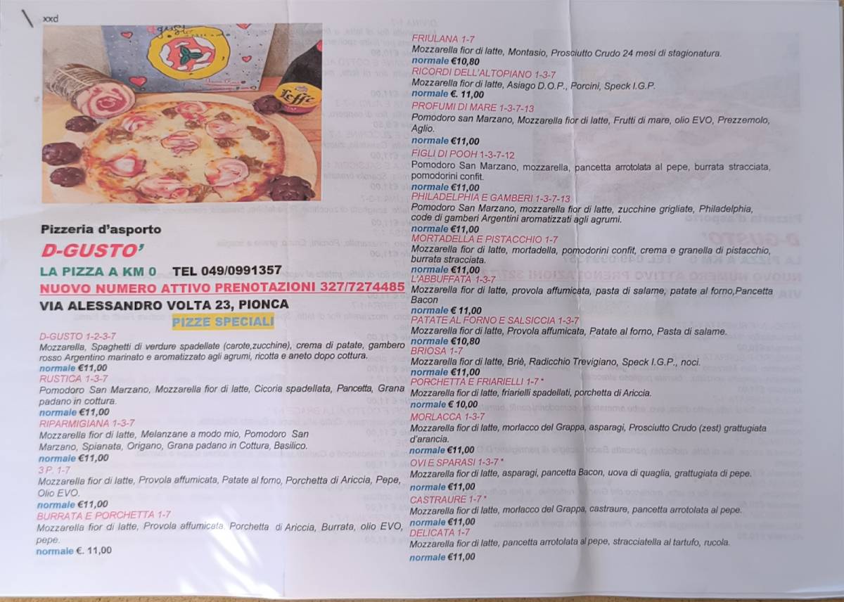 Menu di d-gusto La Pizza A km.0 