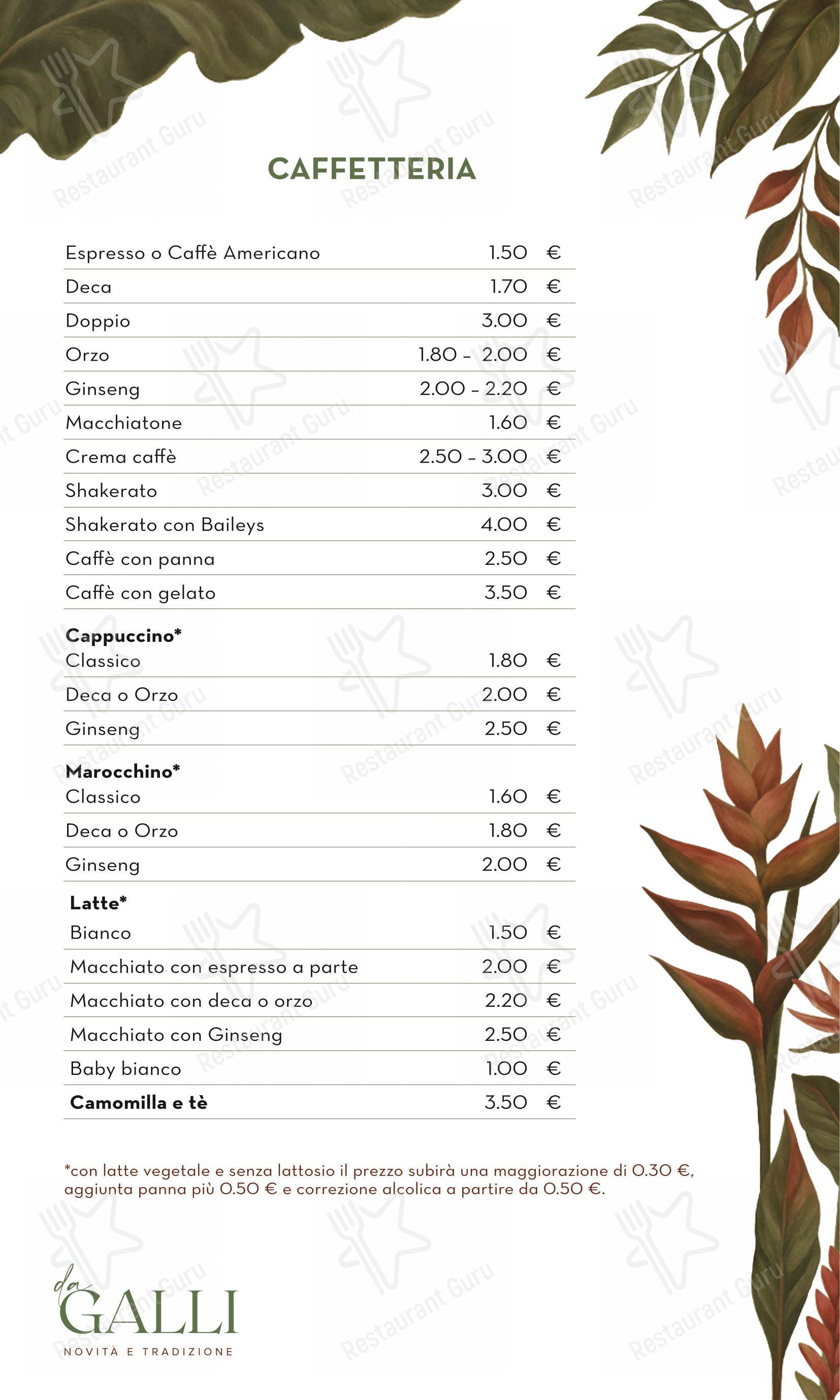 Menu per da Galli bakery e gelateria in Alba Adriatica