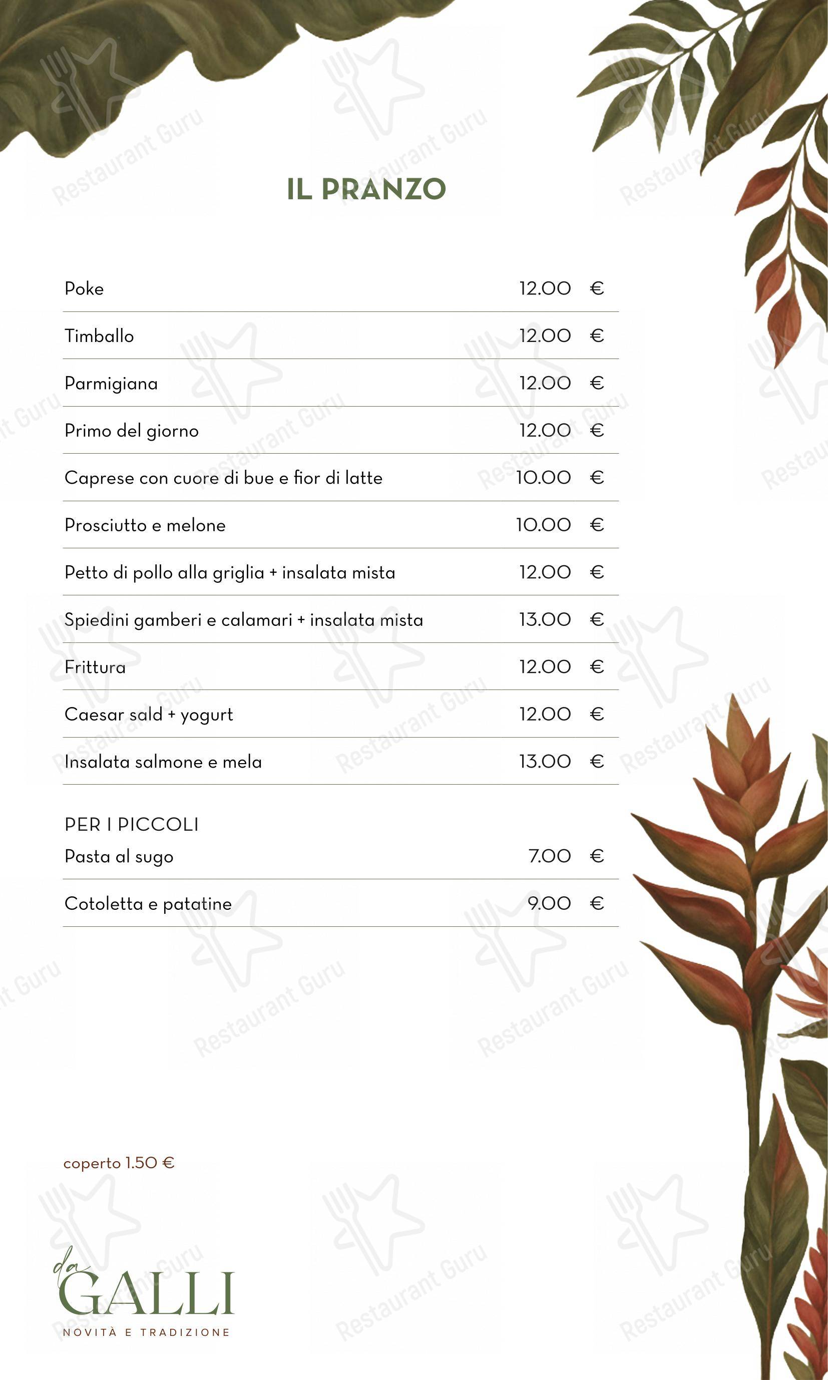 Menu per da Galli bakery e gelateria in Alba Adriatica