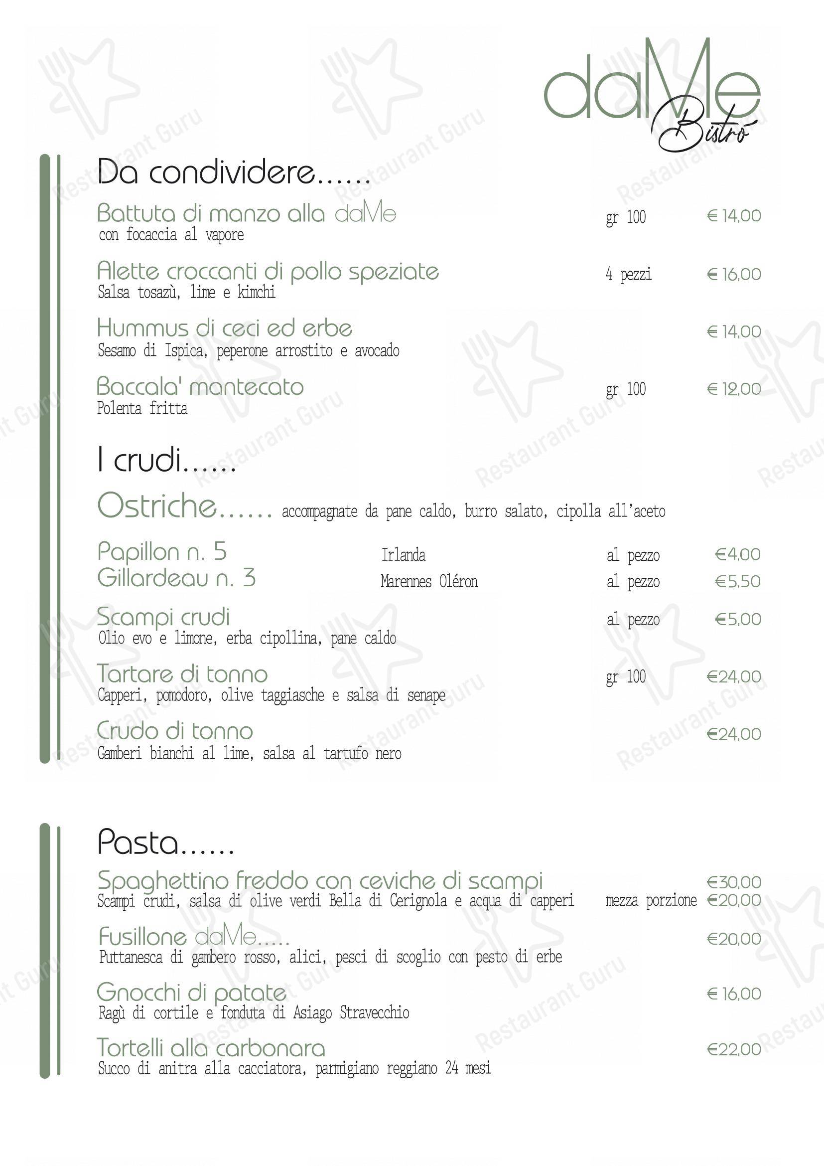 Menu per DaMe Bistrò ristorante