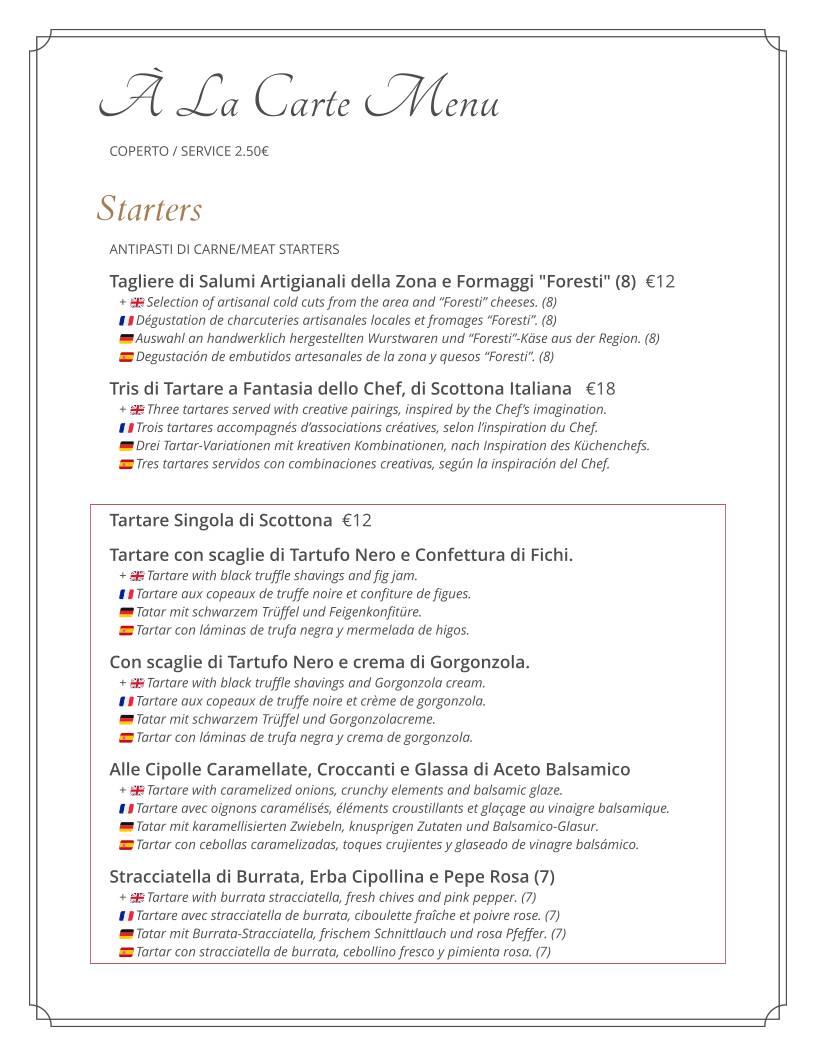 Menu di il Mercante
