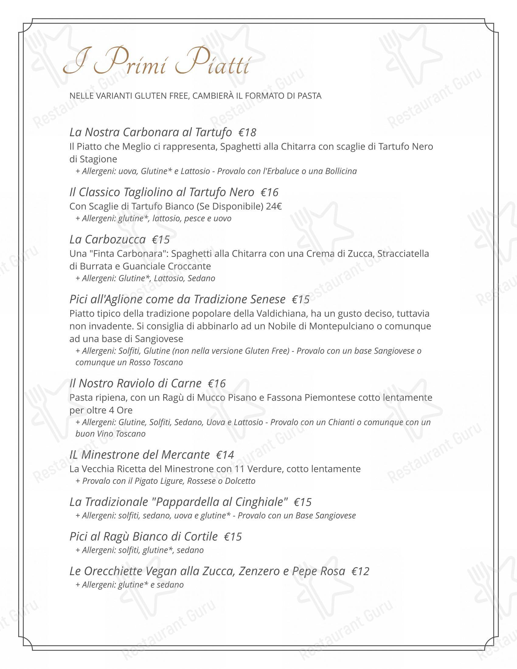 Menu di il Mercante - Menu bar