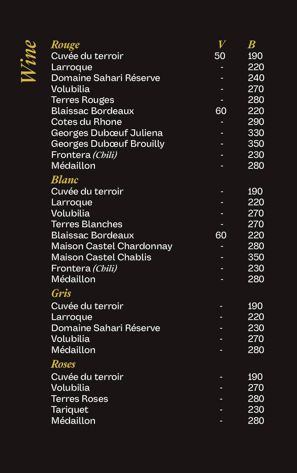 Menu de L'ENVERS Electro Bar Marrakech