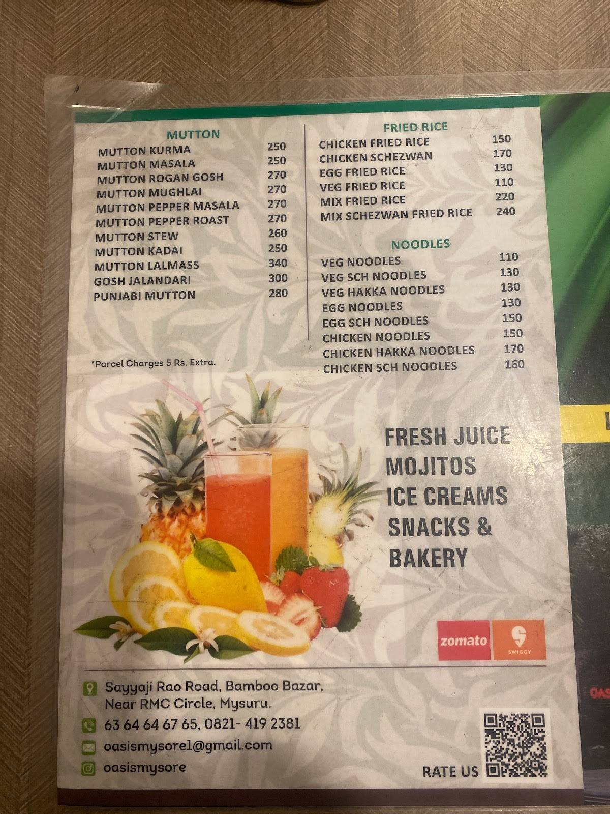 oasis restaurant menu