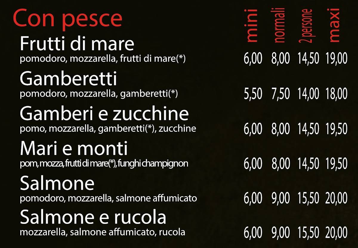 Menu di pizza si chieri 