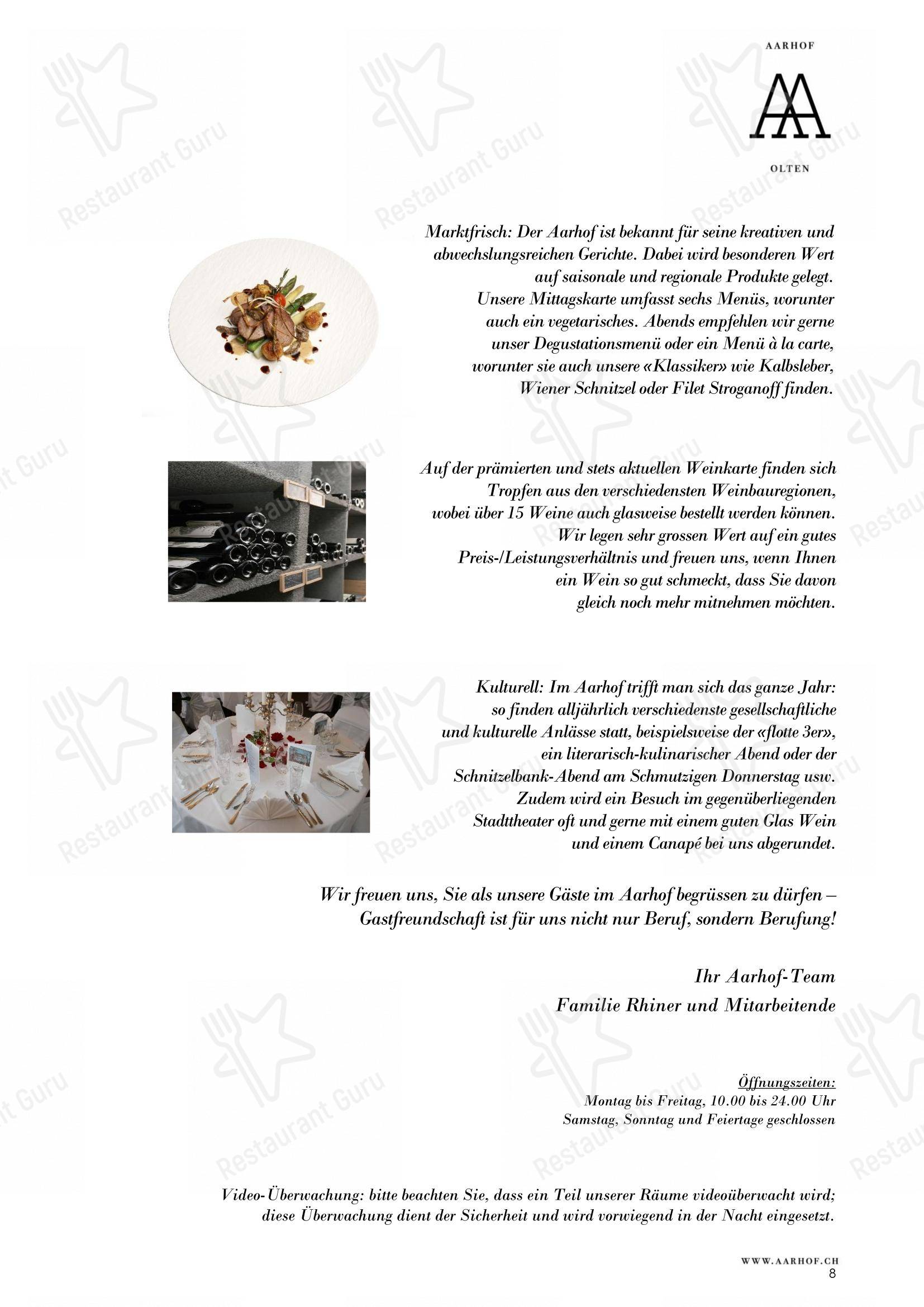 Menu pour Restaurant Aarhof restaurant