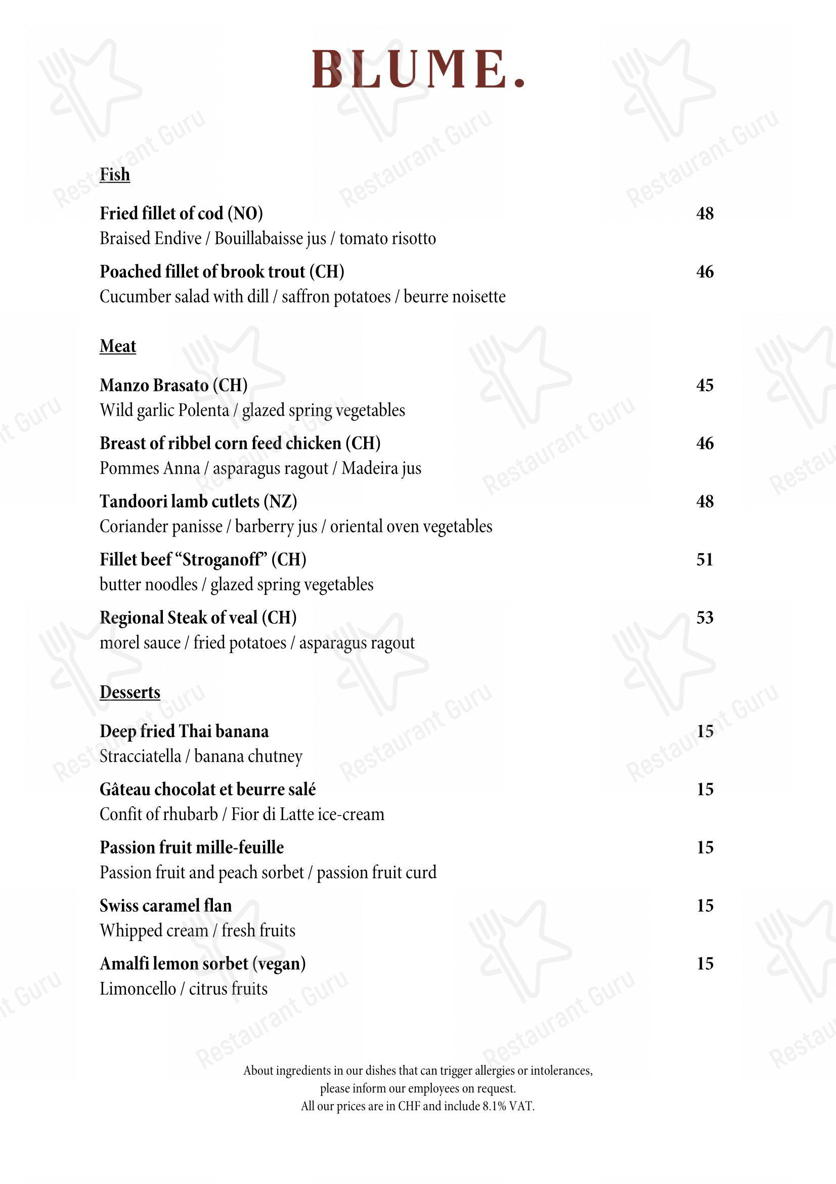 Коктейльная карта per BLUME. Baden Hotel & Restaurant ristorante