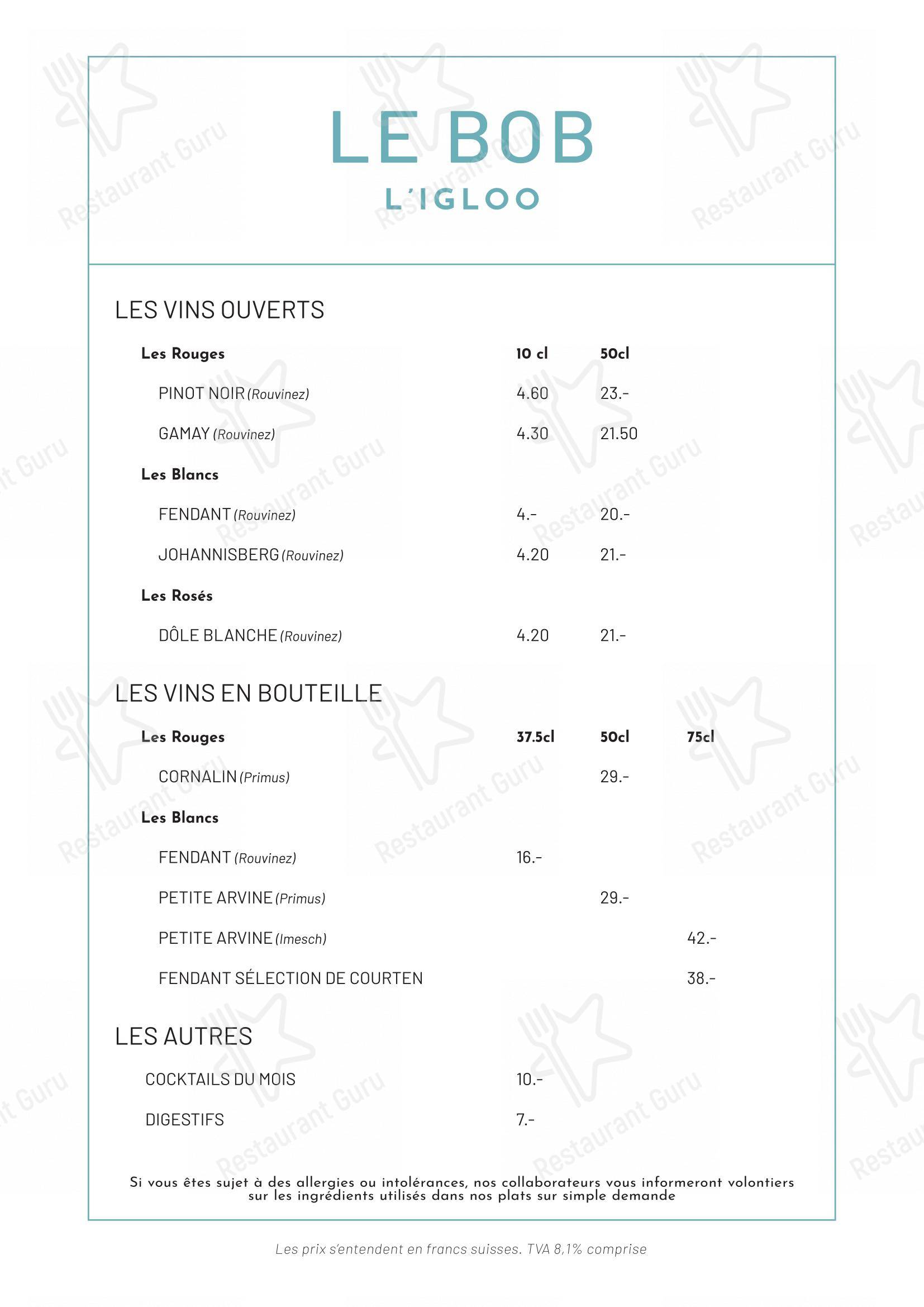 Menu bar per BOB - Buvette Orzival Burger ristorante