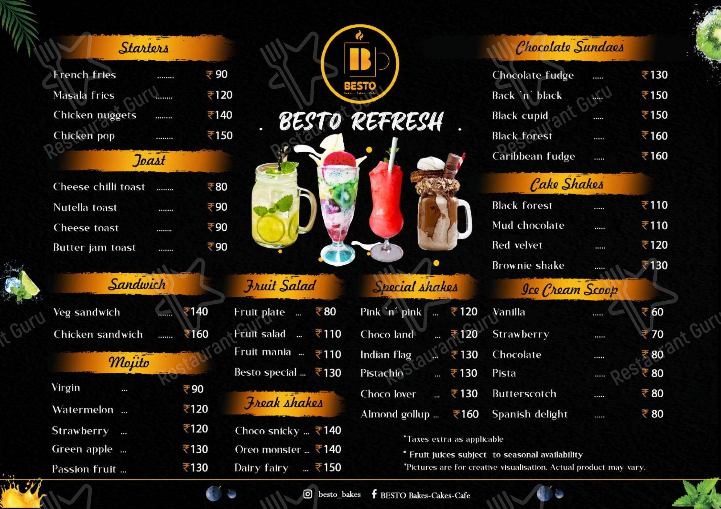 Besto Bakes Cakes Cafe - Menu bar