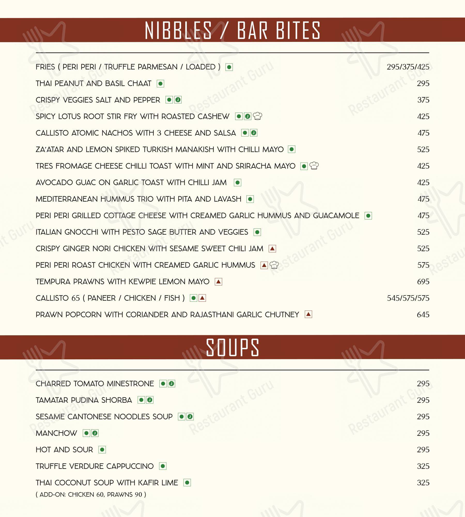 Menu for Callisto - Kitchen & Bar in Udaipur