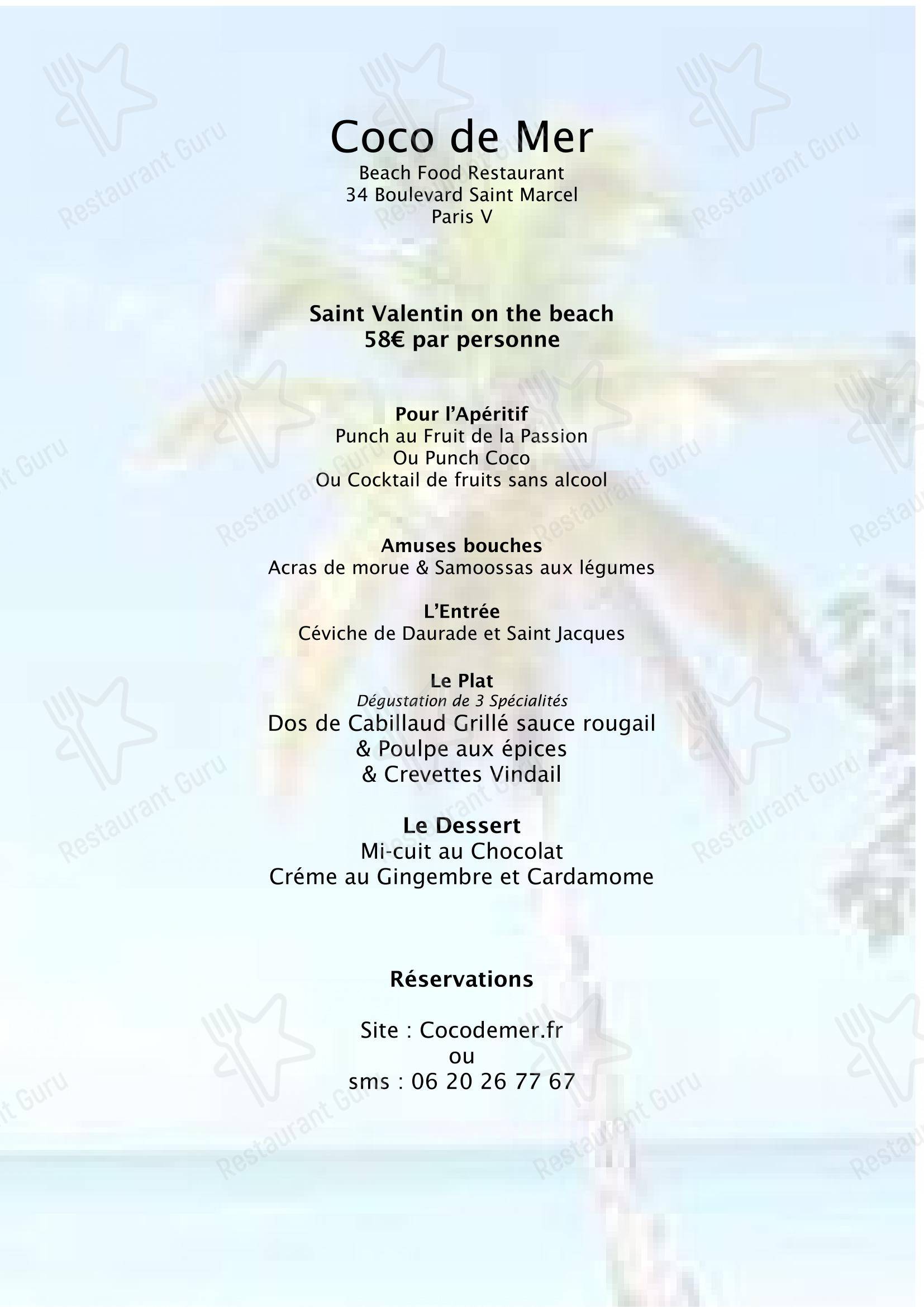 Coco de Mer dans Paris - Menu bar