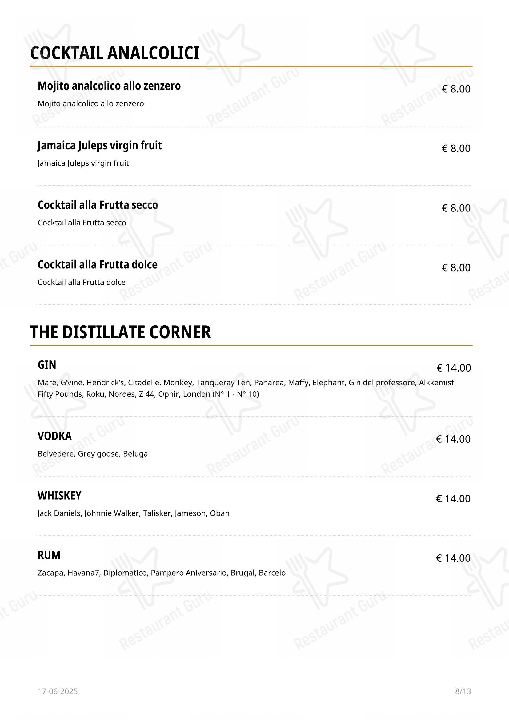 Menu di Deep Milano - Menu
