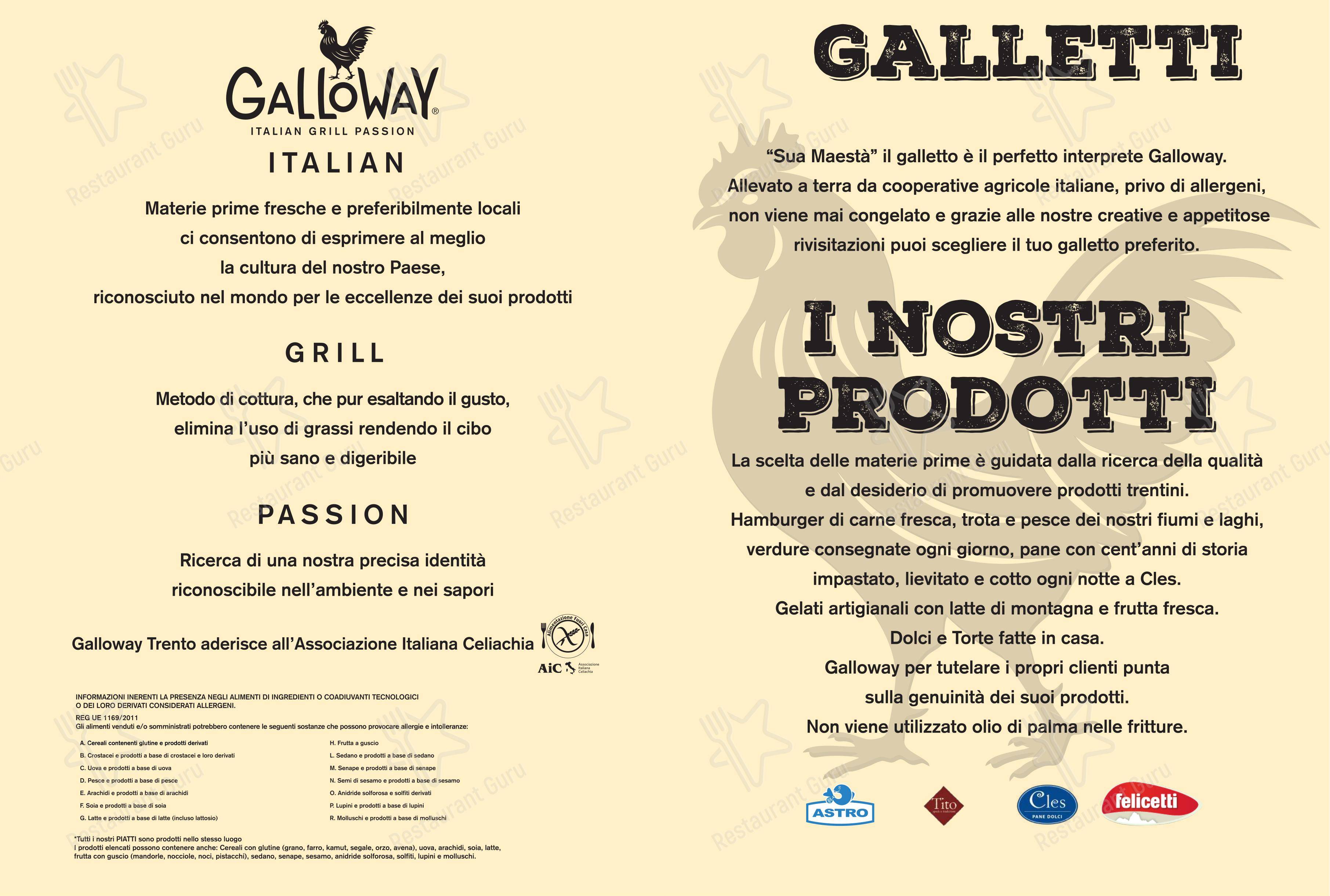 Menu per Ristorante Galloway ristorante
