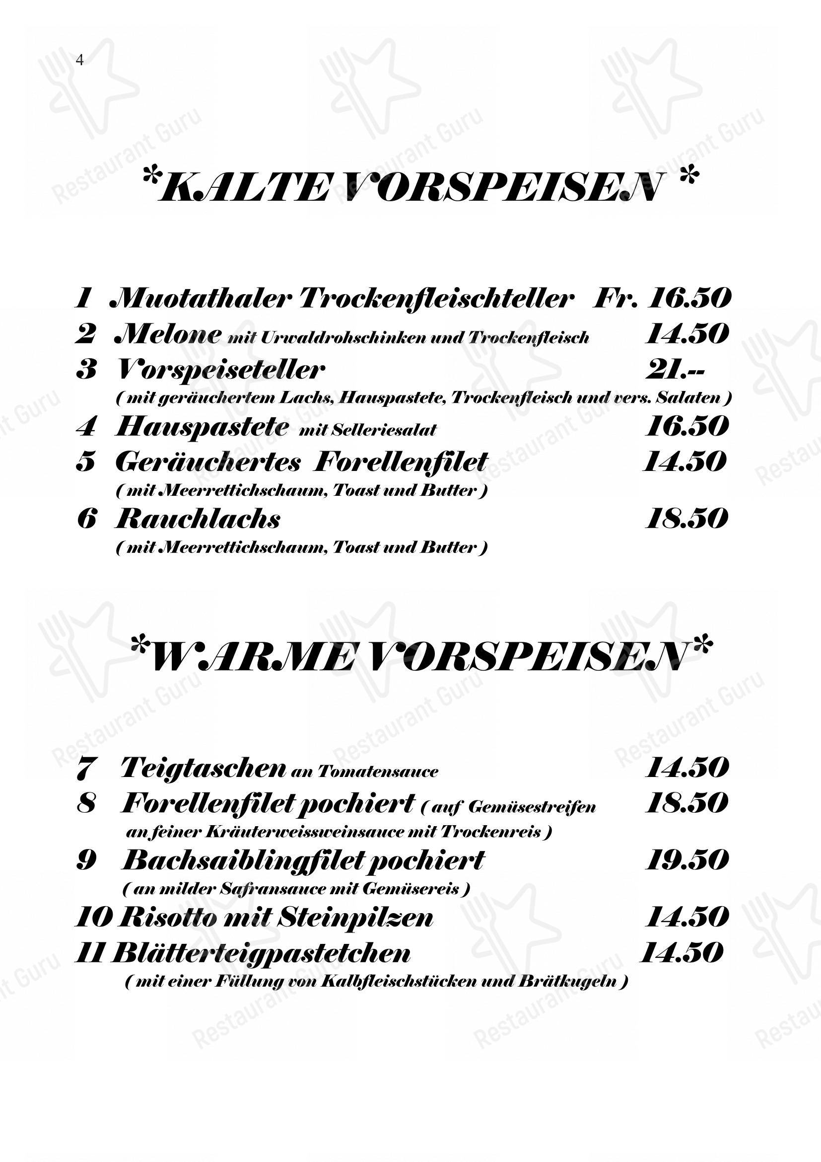 Основное меню per Gasthaus Post in Muotathal