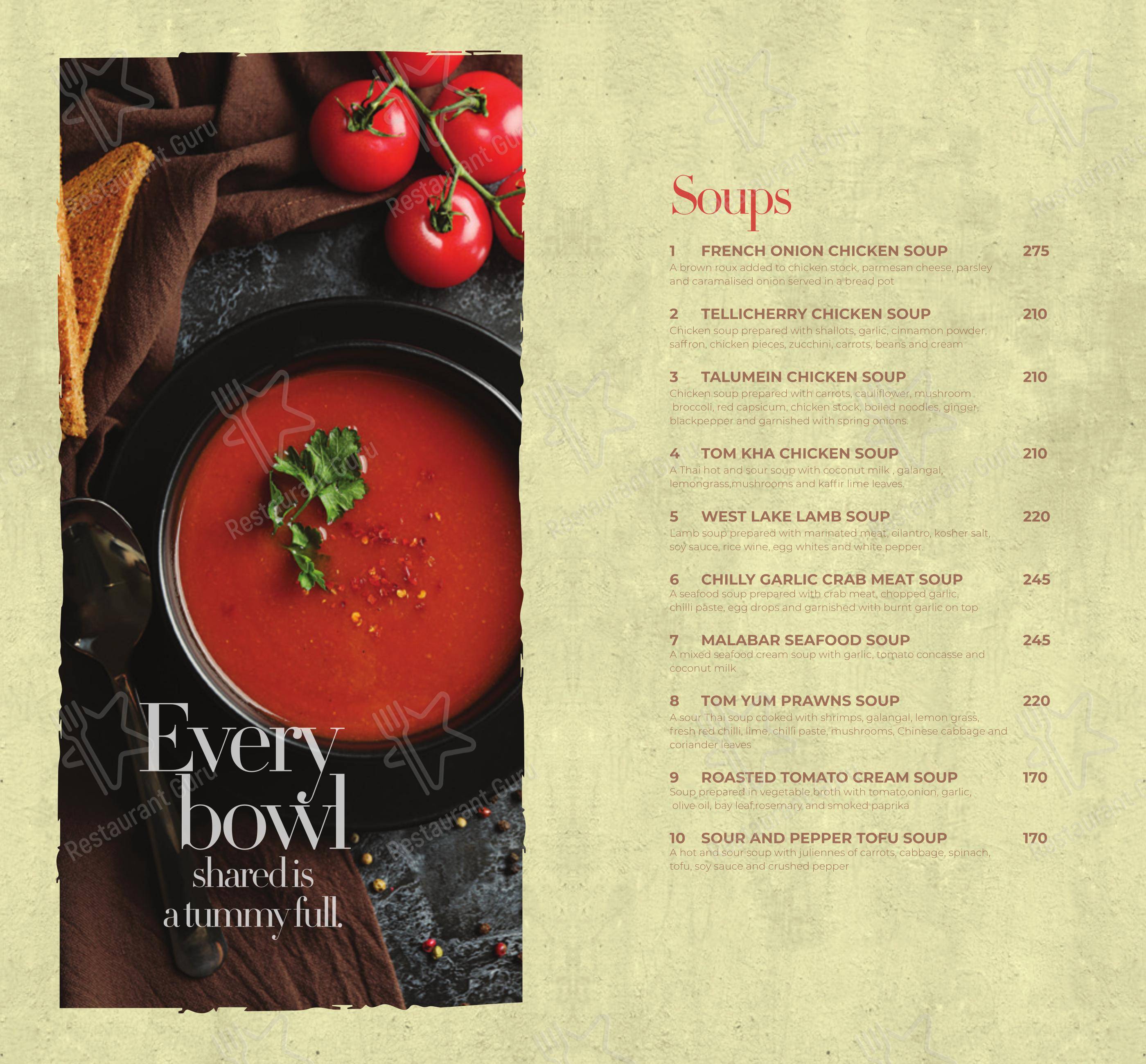 Menu bar for Grand Entree in Ernakulam
