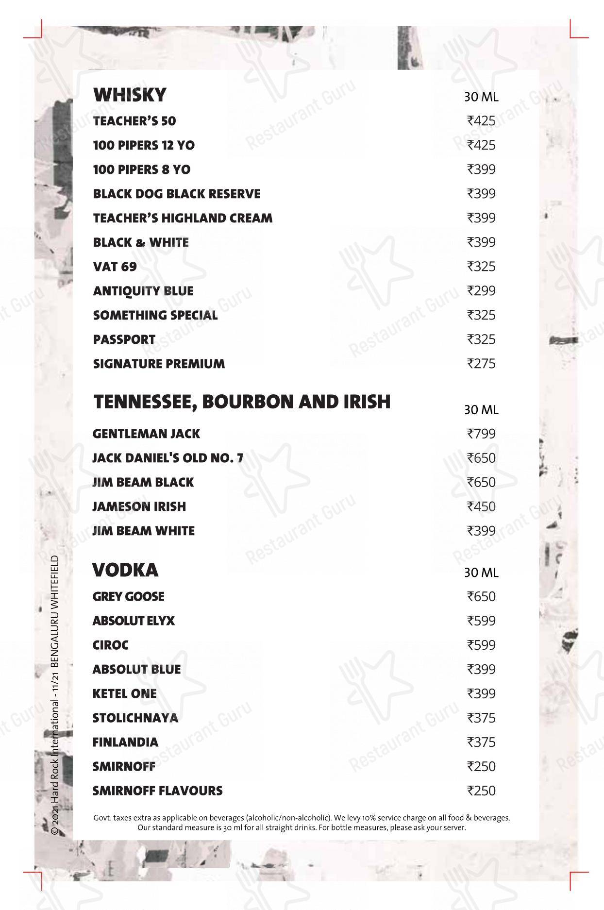 Hard Rock Cafe Whitefield - Menu