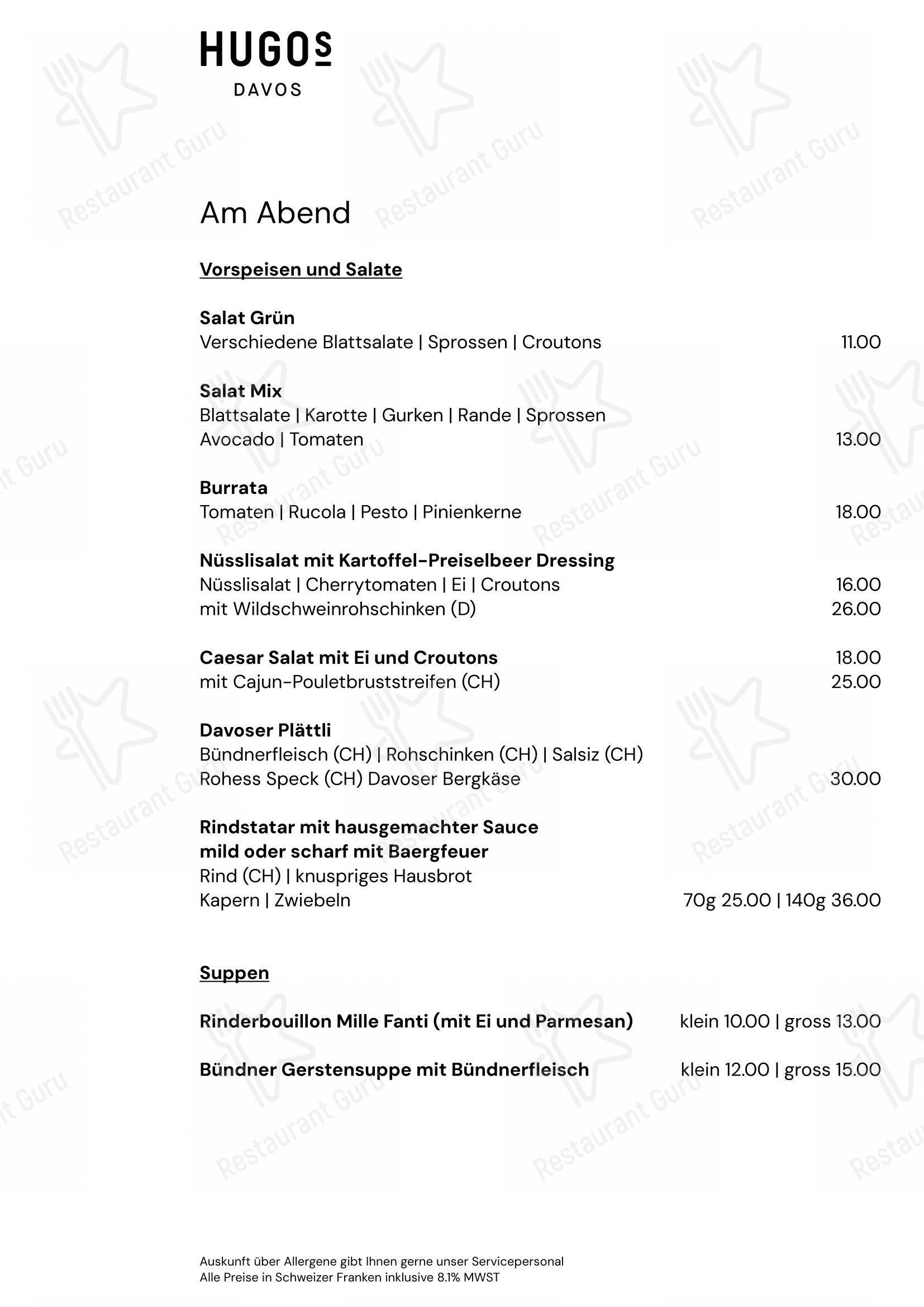 HUGO's Davos in Davos - 菜单