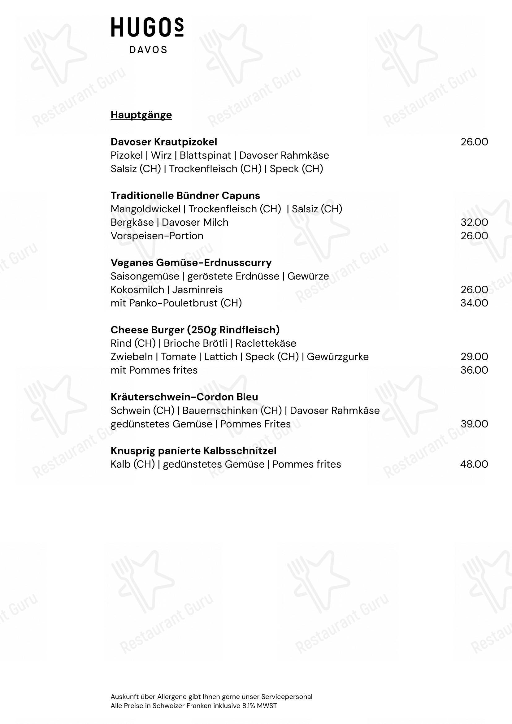 Menu di HUGO's Davos - Lunch Menu