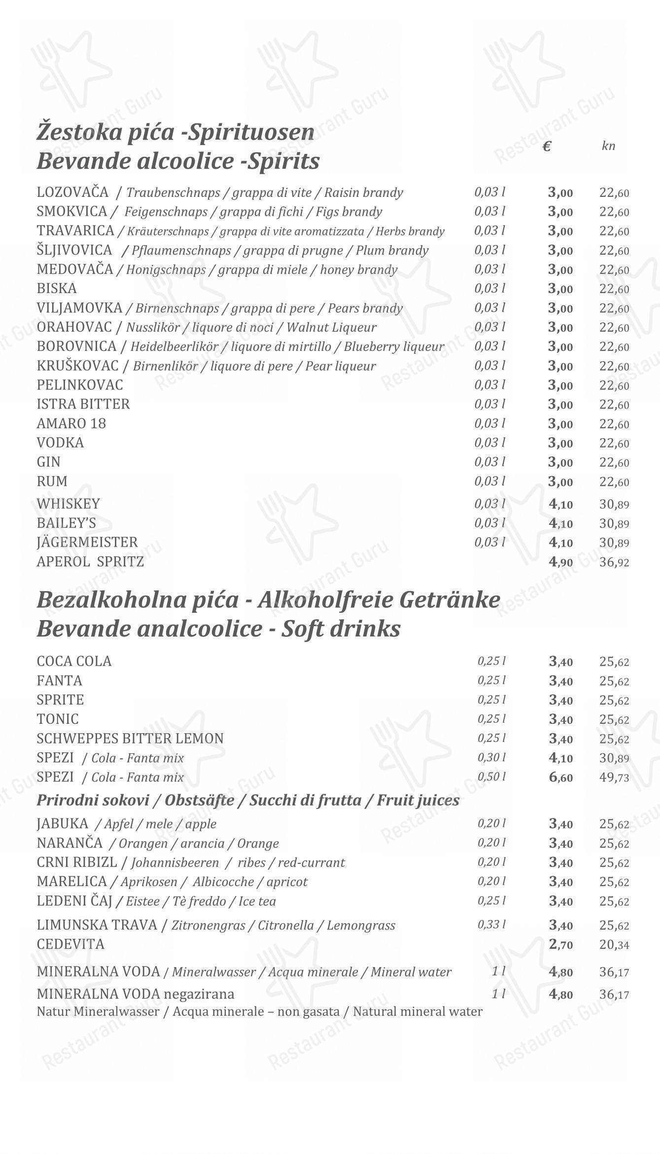 Menu bar per Konoba Sidro ristorante