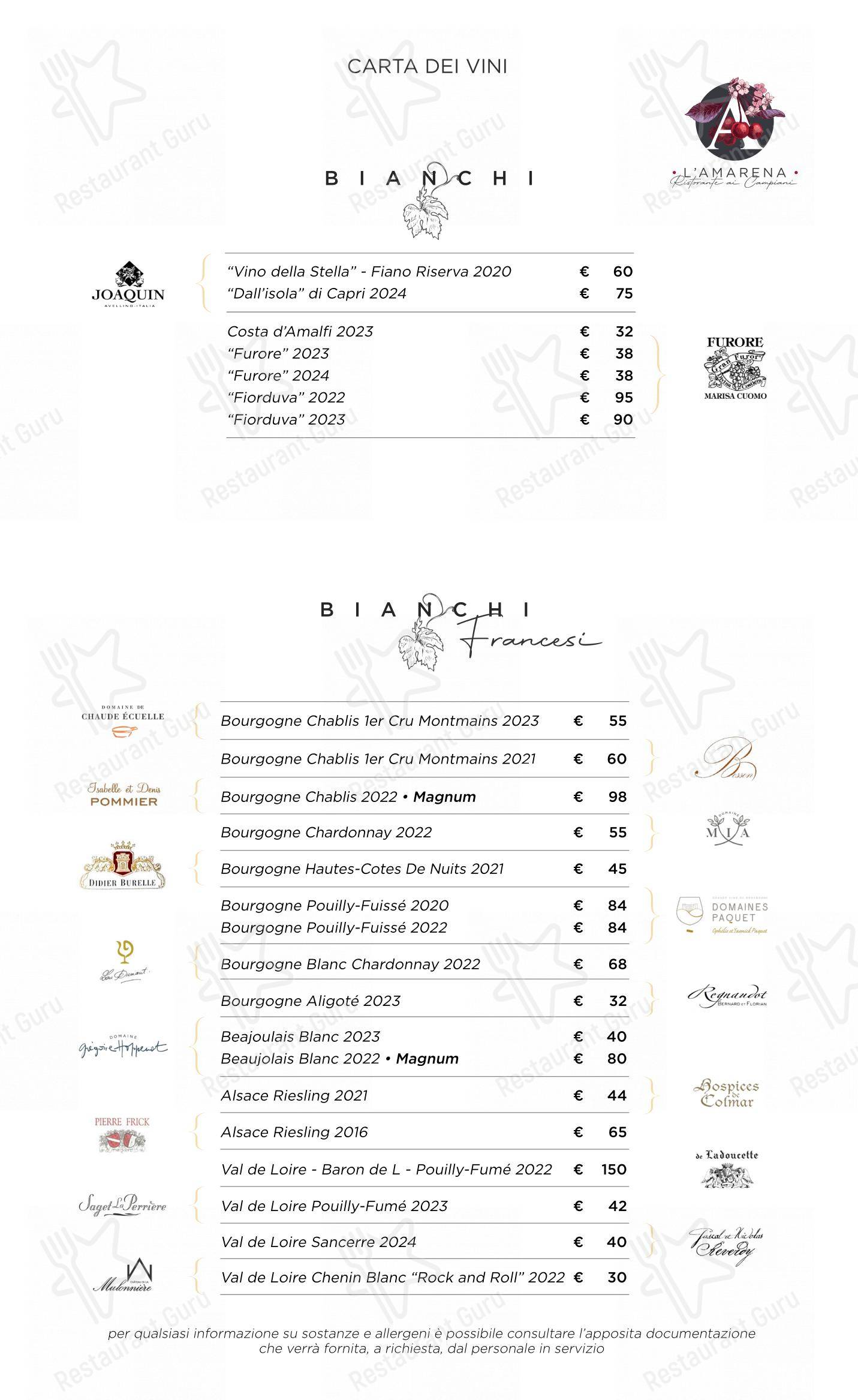 Menu di L'Amarena Ristorante ai Campiani - Menu