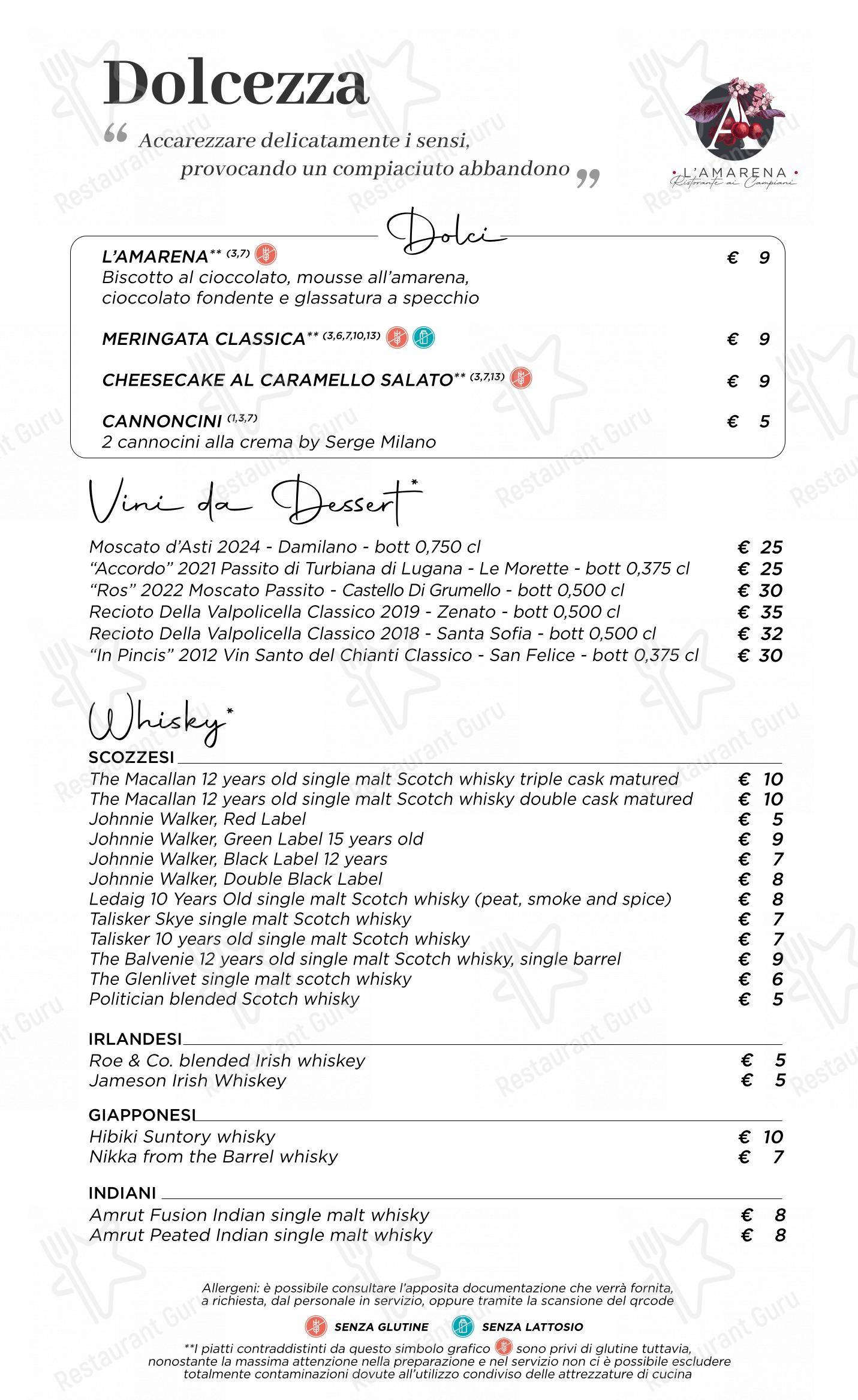 Menu di L'Amarena Ristorante ai Campiani - Menu