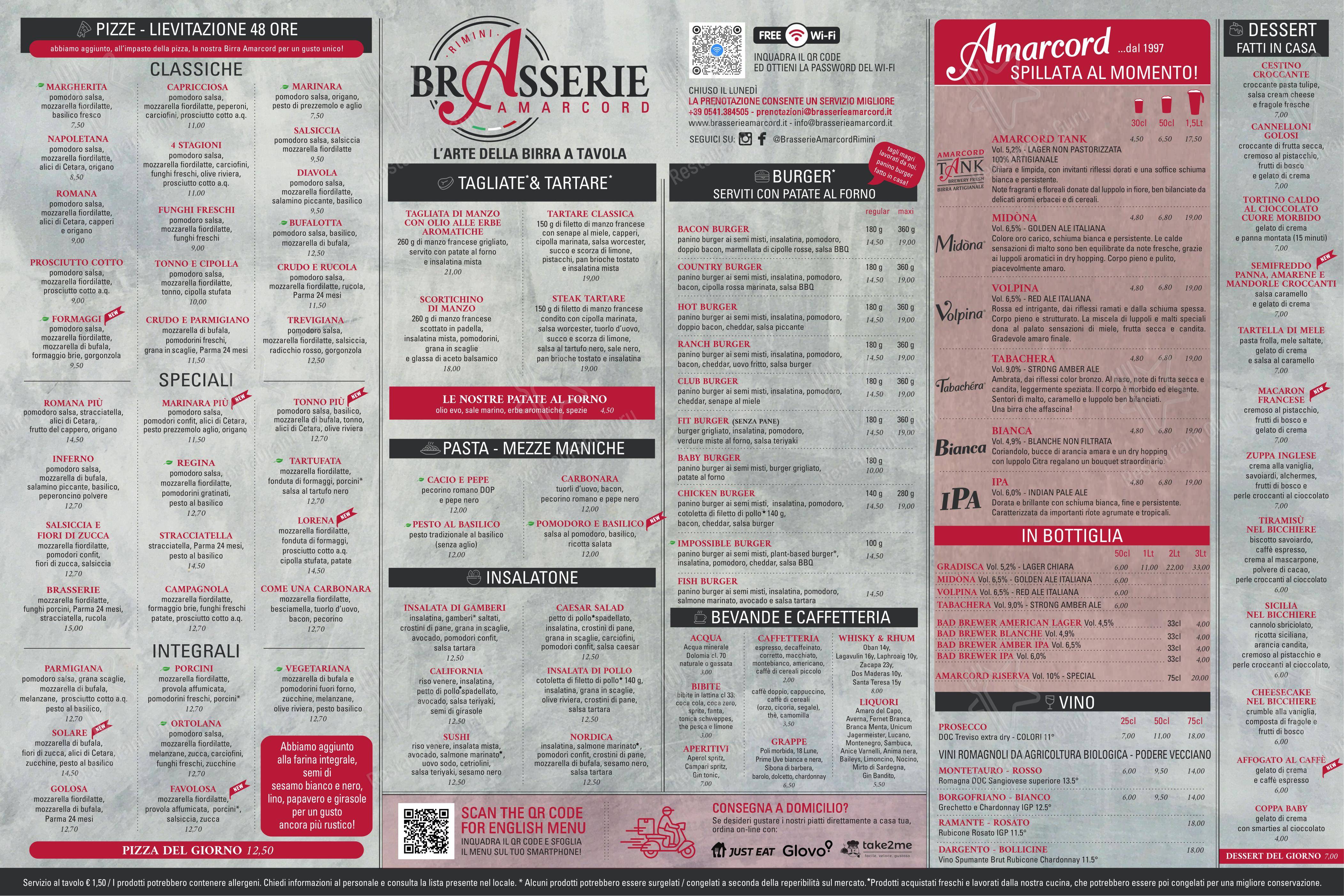 Brasserie Amarcord in Rimini - Menu