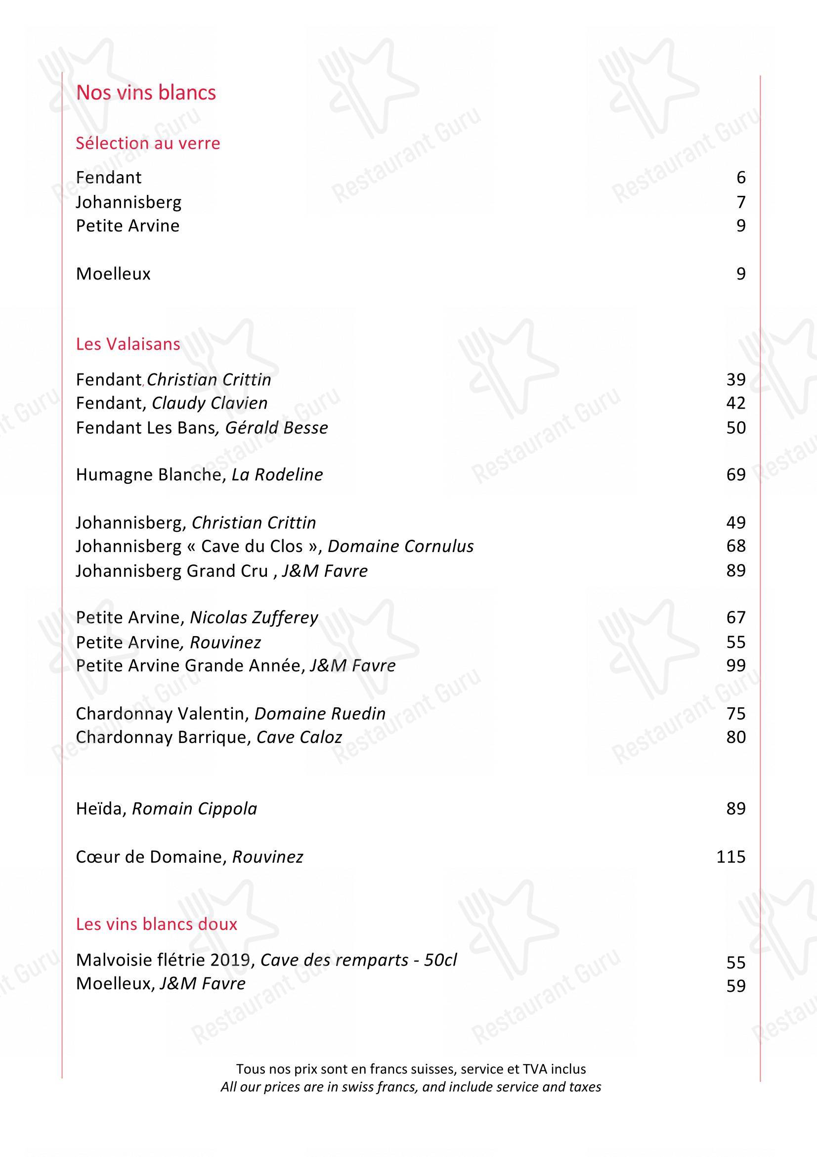 Menu di La Marlénaz - Menu bar