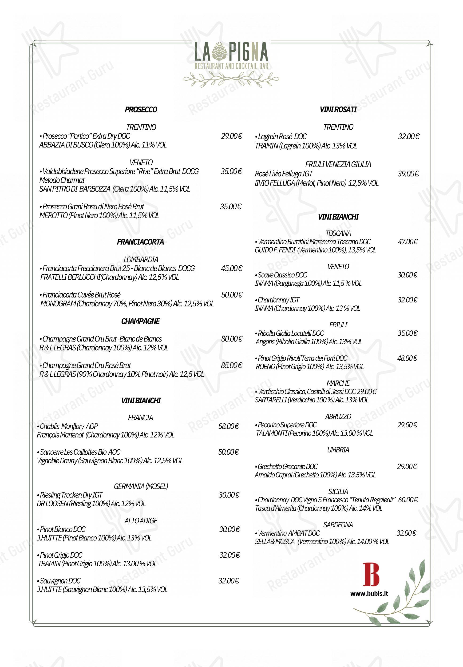 Menu di La Pigna Roma Cocktail Bar and Restaurant - Menu bar