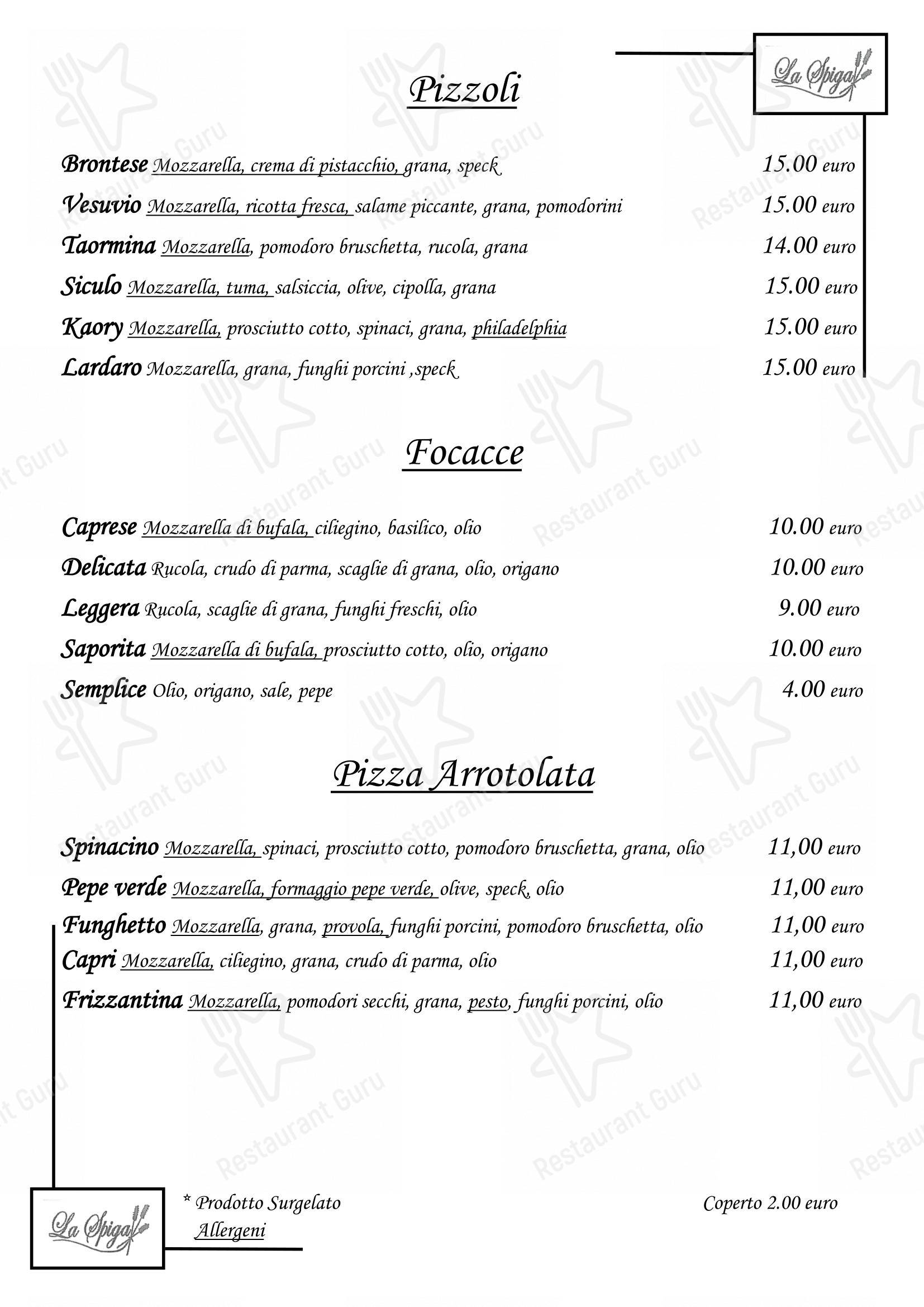 La Spiga Ristorante Pizzeria in Giarre - Menu