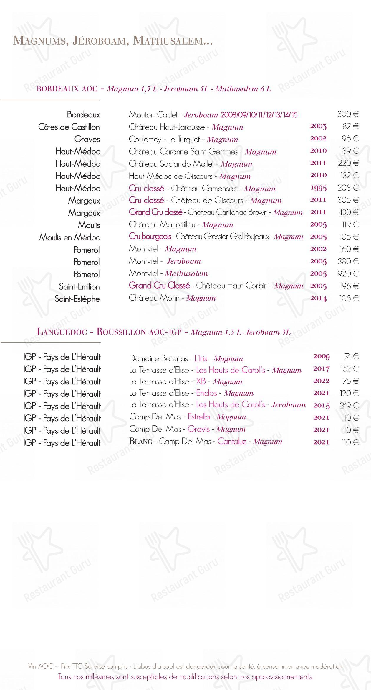 La Table du Donjon dans Oingt - Menu