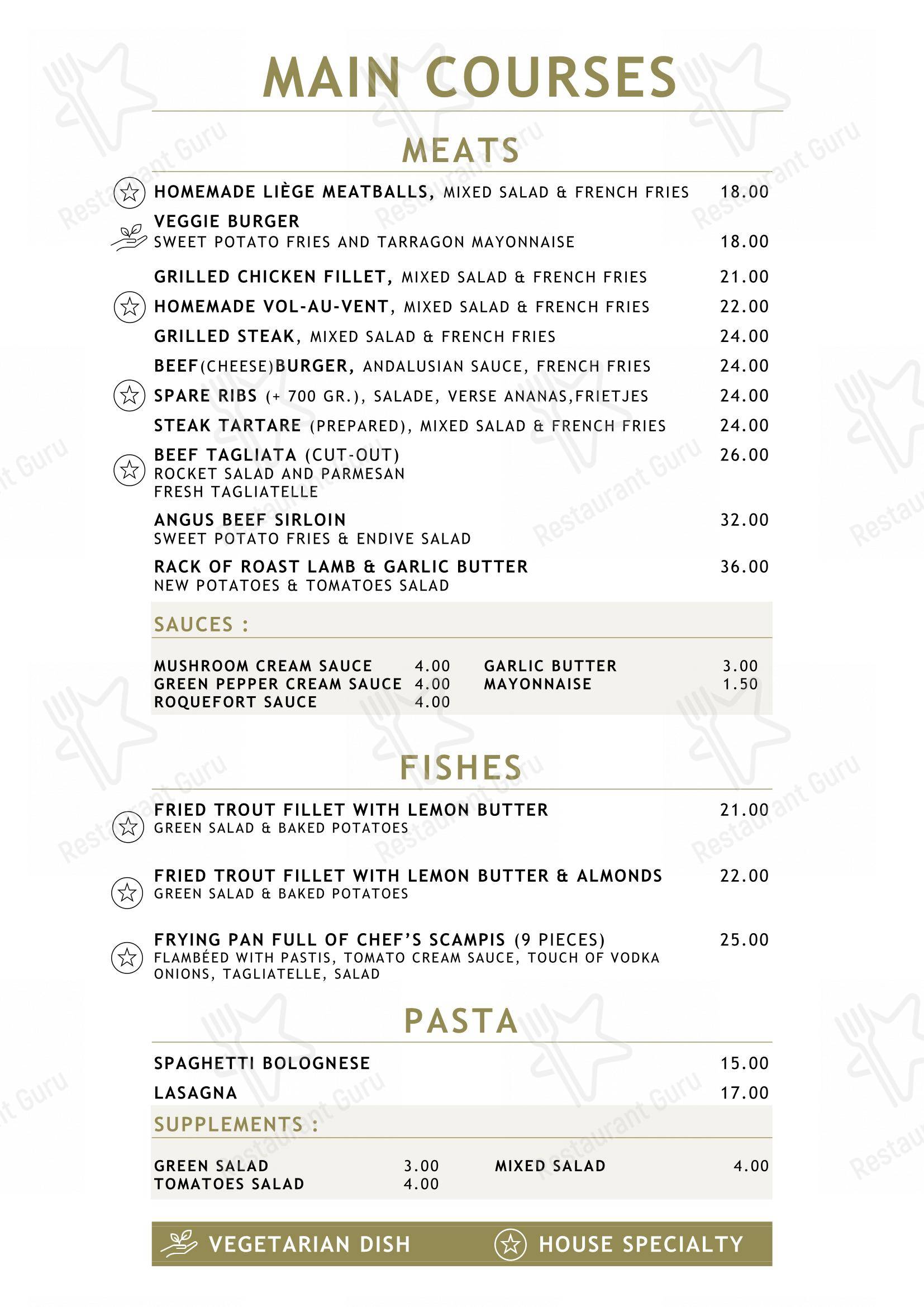 Lunch Menu pour Le Vert de Pommier dans Stoumont
