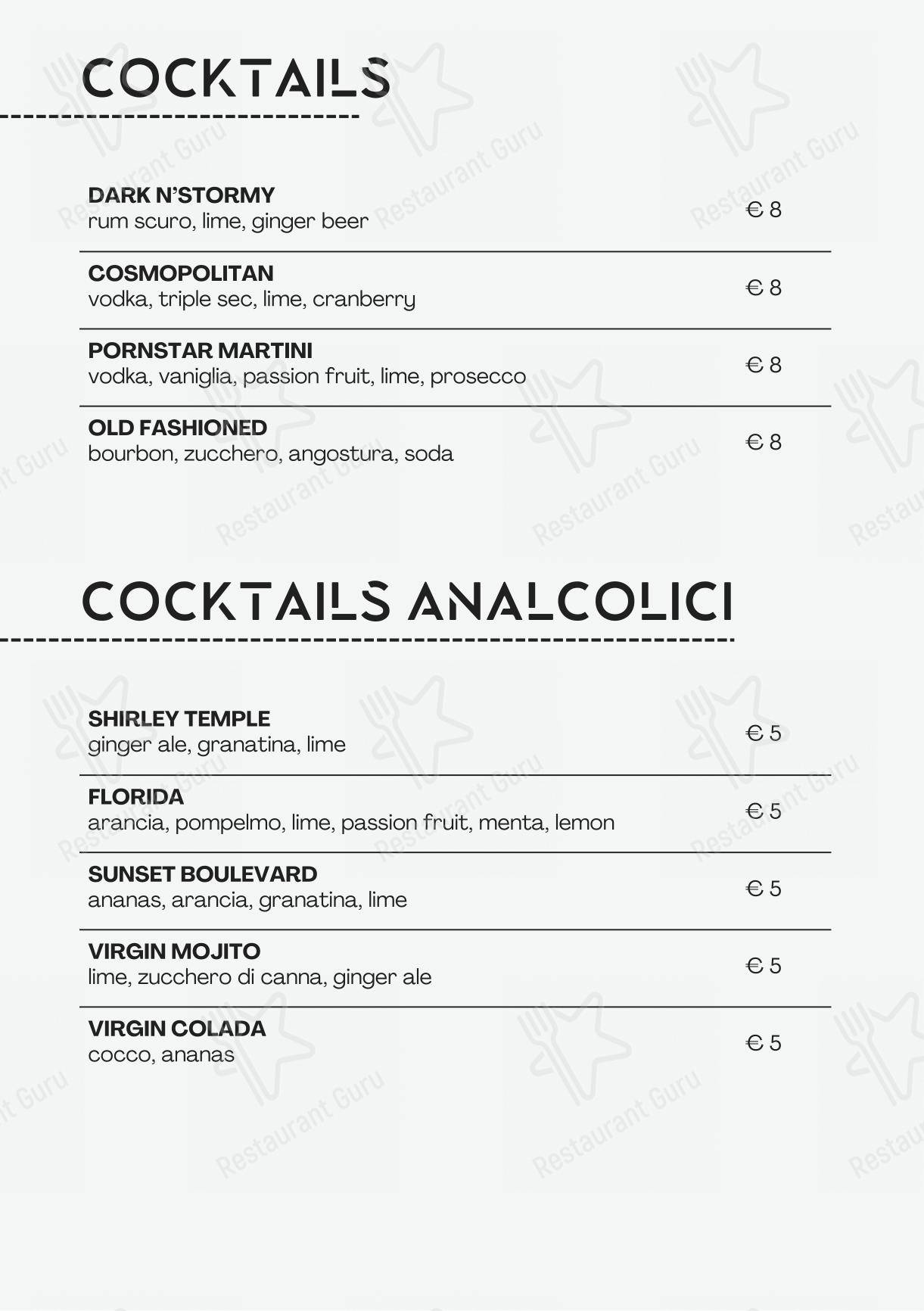 Menu bar per Osteria Urbana ristorante