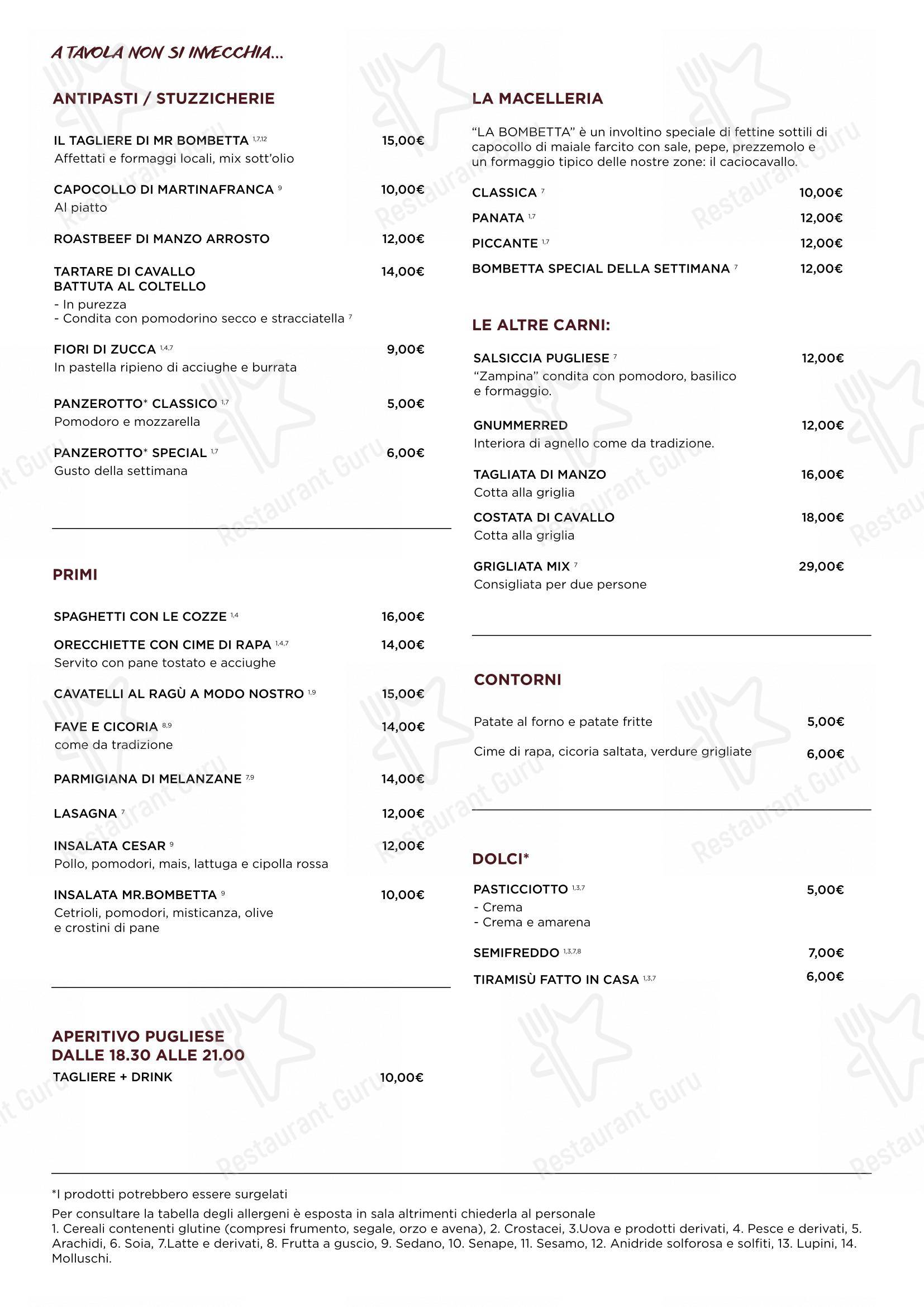 Menu per Mr. Bombetta in Milano
